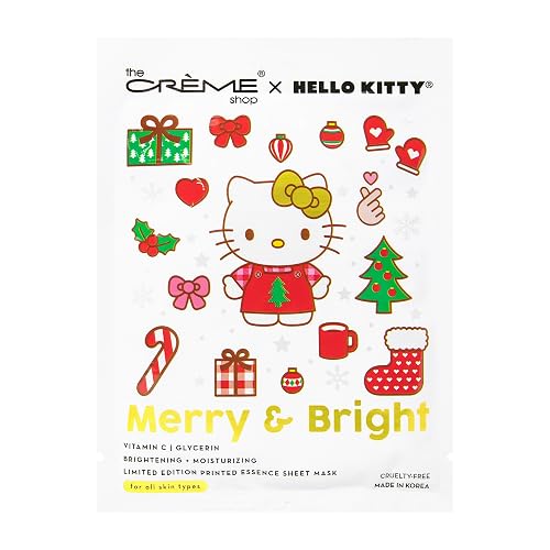 The Crème Shop x Hello Kitty Merry & Bright Printed Essence Sheet Mask | Korean Sheet Mask | Holiday Gifts for Women | Stocking Stuffers (3 Pack) Beauty & Personal Care The Crème Shop