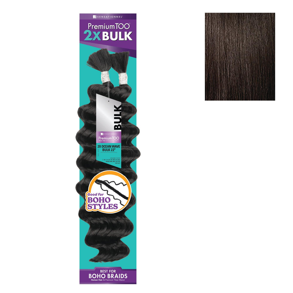 Sensationnel PremiumToo Bulk Weaving-2X Ocean Wave,1pk 22in, 2 DARKBROWN