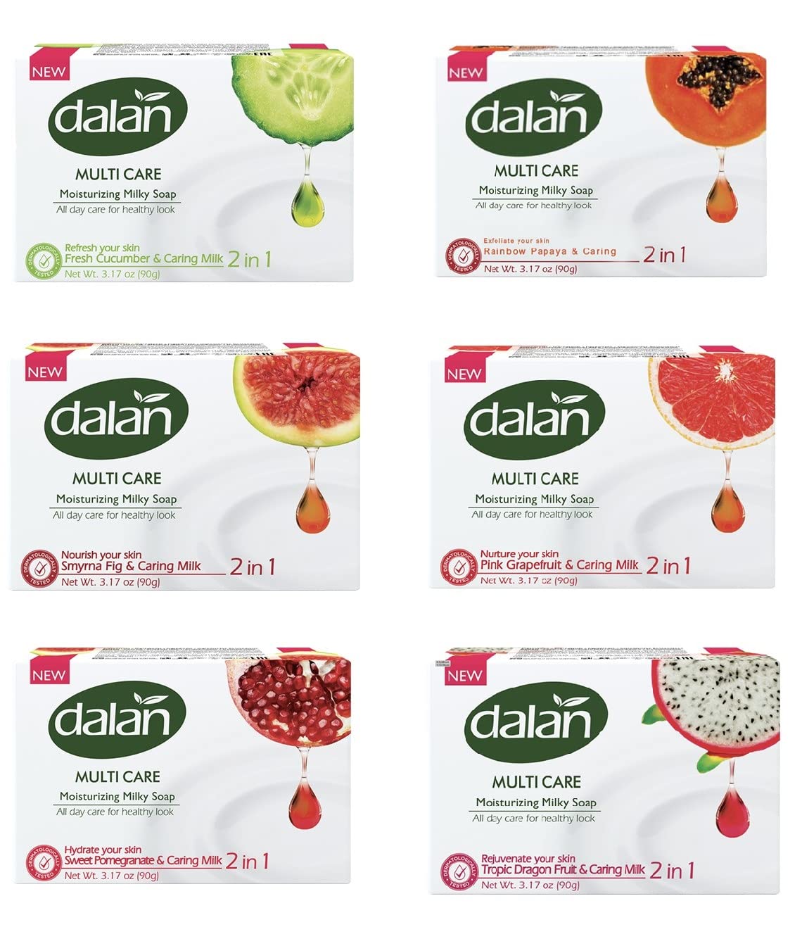 Dalan Multi Care Moisturizing Soap 2 in 1 (Sweet Pomegranate & Caring Milk, 6 Pack) Beauty & Personal Care Dalan