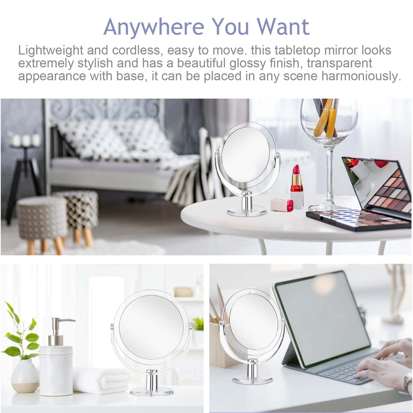 CLSEVXY Vanity Makeup Mirror with Stand, 1X/15X Magnification Double Sided 360 Degree Swivel, Portable Table Desk Counter top Magnifying Mirror Beauty and Personal Care CLSEVXY