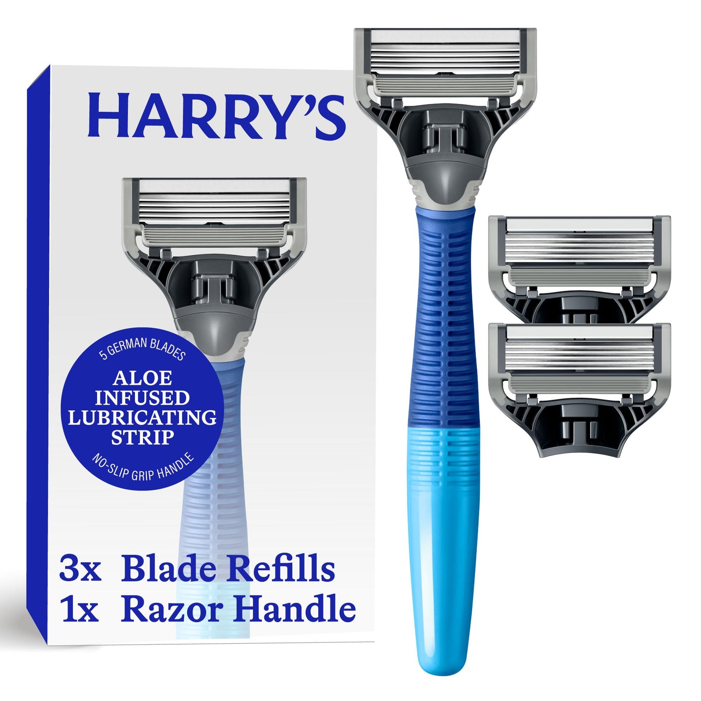 Harry's Original Shaving Kit for Men - Razor Handle and 3 Razor Blade Refill Cartridges - German Engineered - Ocean Blue Beauty and Personal Care Harry's
