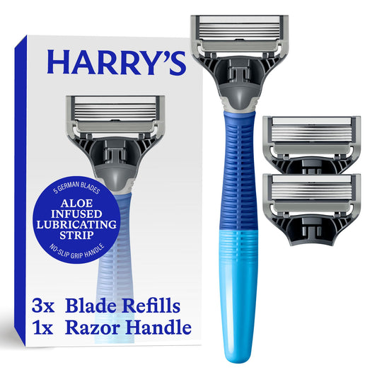 Harry's Original Shaving Kit for Men - Razor Handle and 3 Razor Blade Refill Cartridges - German Engineered - Ocean Blue Beauty and Personal Care Harry's