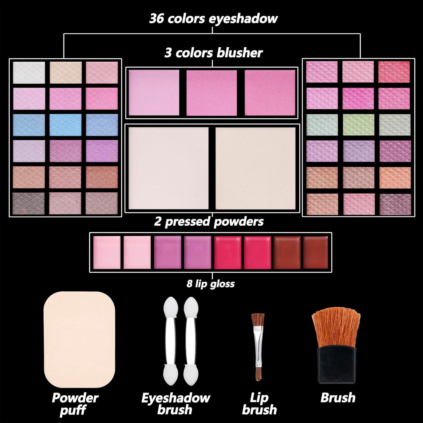 Makeup Kit Eyeshadow Palette for Women Full Gift Kit Girl Kids 49 Colors Makeup Set Combination Eyeshadow Palette with 12pcs Makeup Brushes Beauty & Personal Care KAVCENT