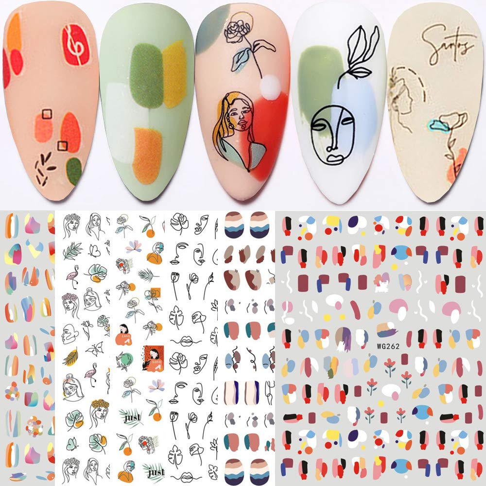 Graffiti Fun Nail Art Stickers, Abstract Nail Decals 3D Self-Adhesive Abstract Lady Face Rose Leaf Nail Design Manicure Tips Nail Decoration for Women Beauty & Personal Care Qdsuh