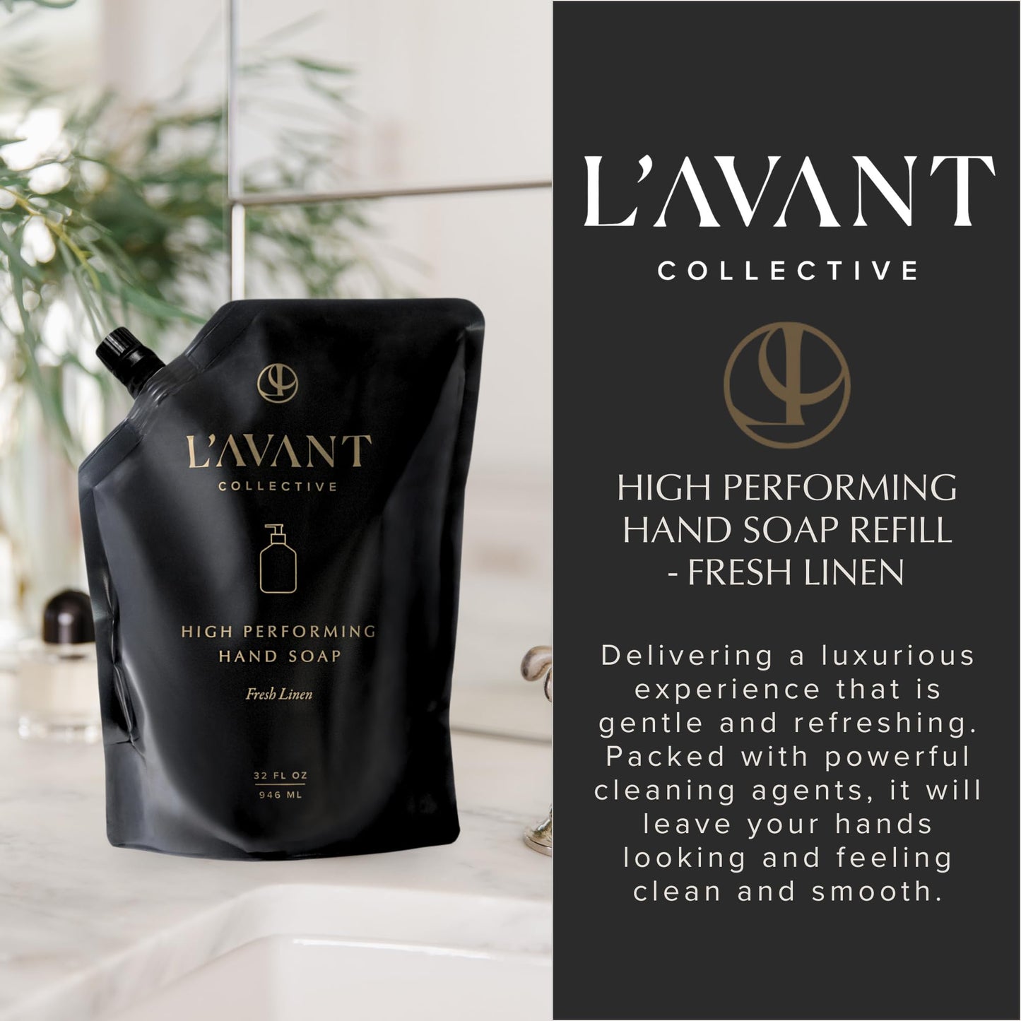 L'AVANT Collective Natural Luxury Hand Soap Refill | Plant-Based, Non-Toxic & Moisturizing, Refill for Glass Bottle, 32 Fl Oz | Fresh Linen Beauty & Personal Care L'AVANT Collective