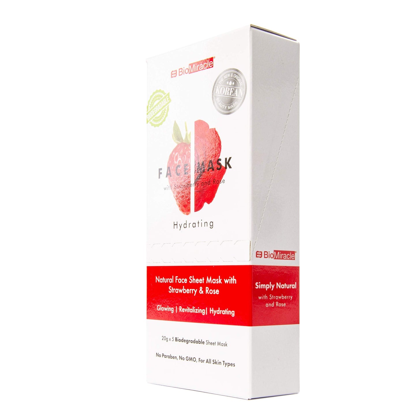 BioMiracle Hydrating, Natural Face Mask Sheet, with Strawberry and Rose, for Glowing, Revitalized, Moisturized Skin, Spa Treatment Mask (Pack of 5) Beauty & Personal Care BioMiracle