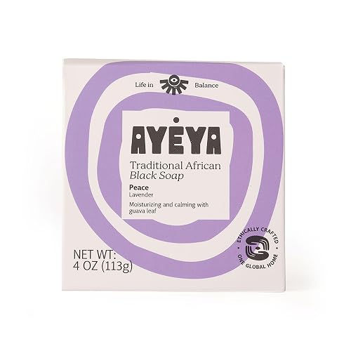 AYÉYA African Black Soap Bar, Lavender (Peace) - Exfoliating Bar Soap for Dry, Combination, Sensitive, Acne-Prone Skin, 4 Oz Beauty & Personal Care Ayeya