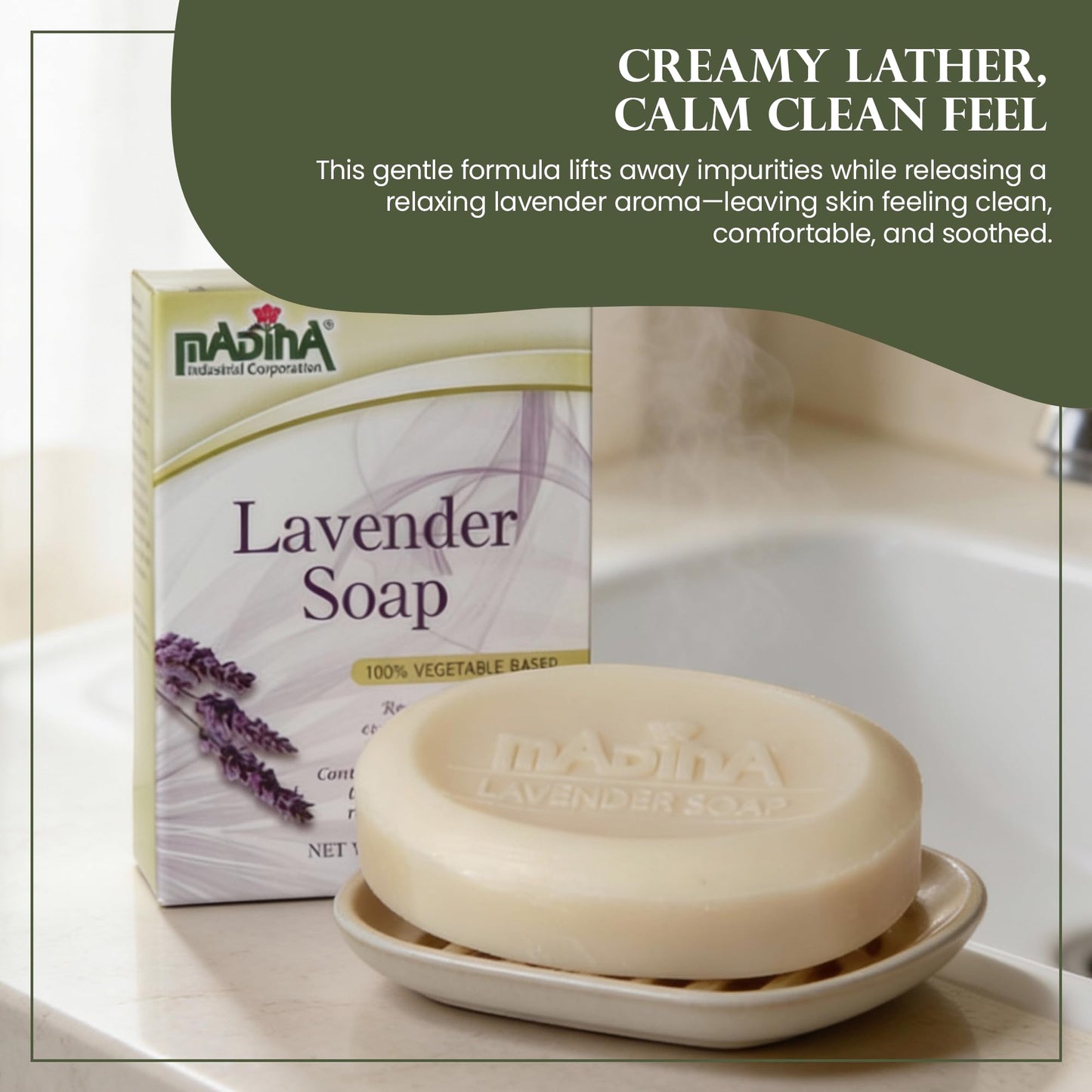 Madina Lavender Soap Bar - Natural Lavender Oil, Calming Scent, Moisturizing Cleanser, Gentle for All Skin Types, Aromatherapy Bath Soap, Daily Use Beauty & Personal Care Madina