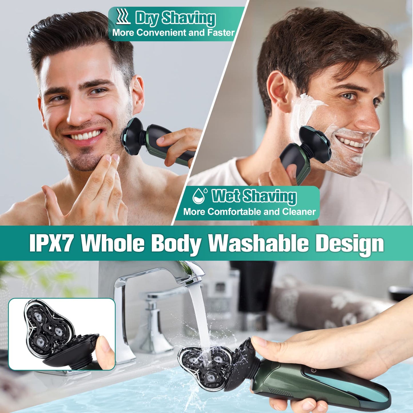 Electric Razor for Men, 3-in-1 Shaver with Floating Blades for Nose Hair &Sideburns,Replacement Blades, Pop-up Trimmer, IPX7 Waterproof, Travel Lock Beauty and Personal Care Handsomeface