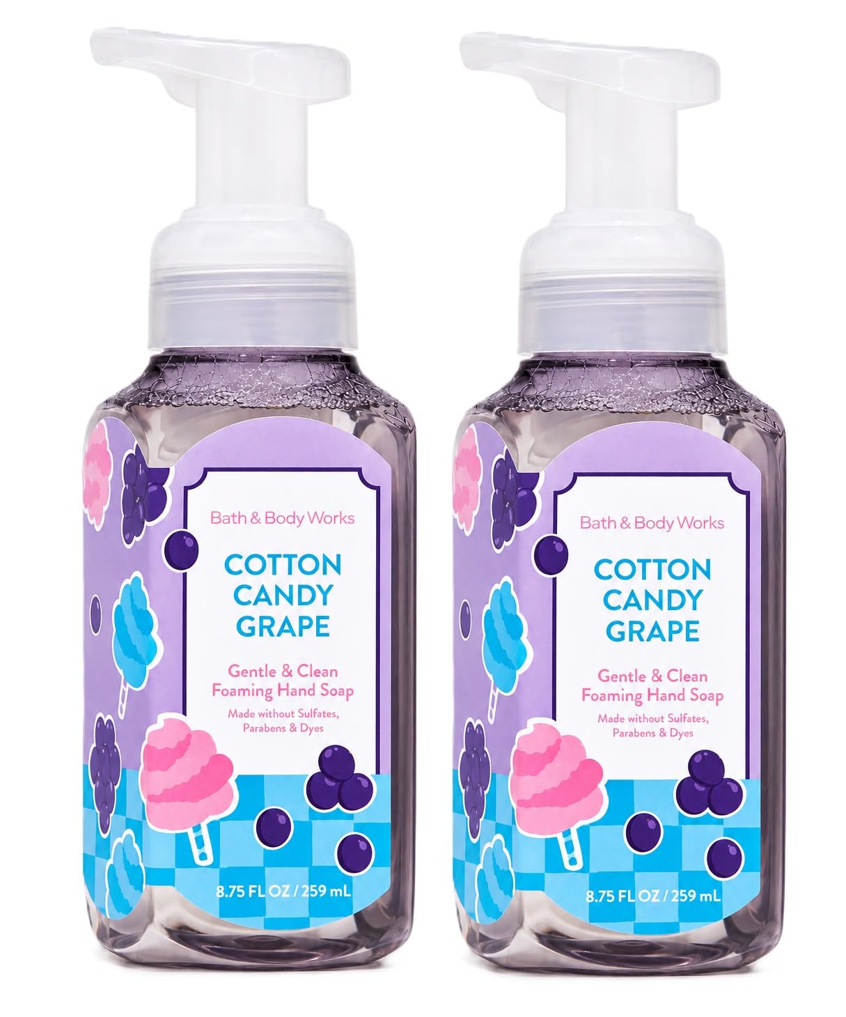 Bath & Body Works Gentle and Clean Foaming Hand Soap - Cotton Candy Grape - 8.75 fl oz each - Pack of 2 Beauty & Personal Care Bath & Body Works