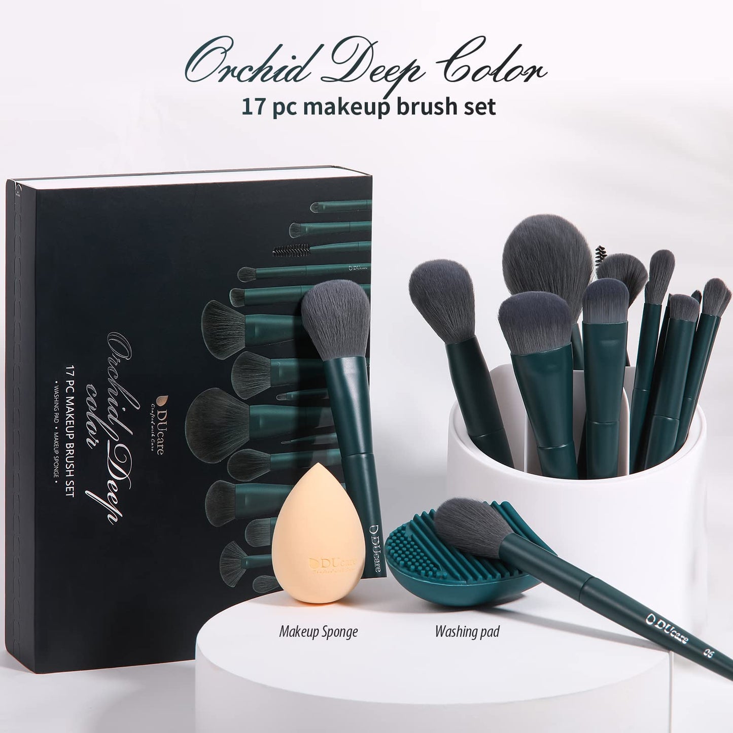DUcare Christmas Makeup Gift Set 19 Pcs,17pcs Brushes Brush 1pc Cleaning Mat and 1pc Makeup Sponge Professional Face Powder Eye Shadow Powder Liquid Beauty & Personal Care DUcare