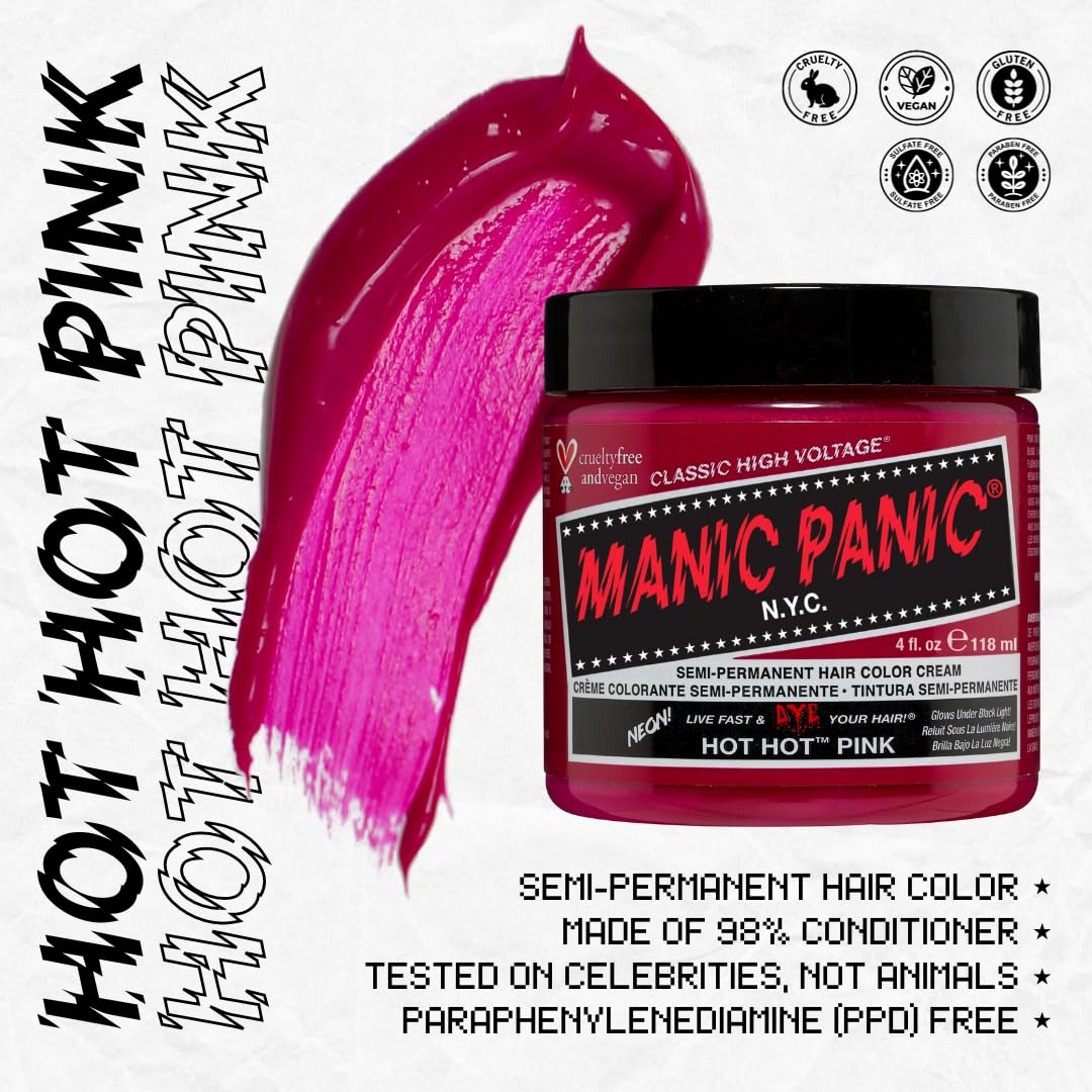 MANIC PANIC Classic Hot Hot Pink Semi Permanent Hair Color - Neon Pink Hair Dye for Women & Men That Lasts 4-6 Weeks - Vegan, Ammonia & Cruelty-Free Beauty & Personal Care MANIC PANIC
