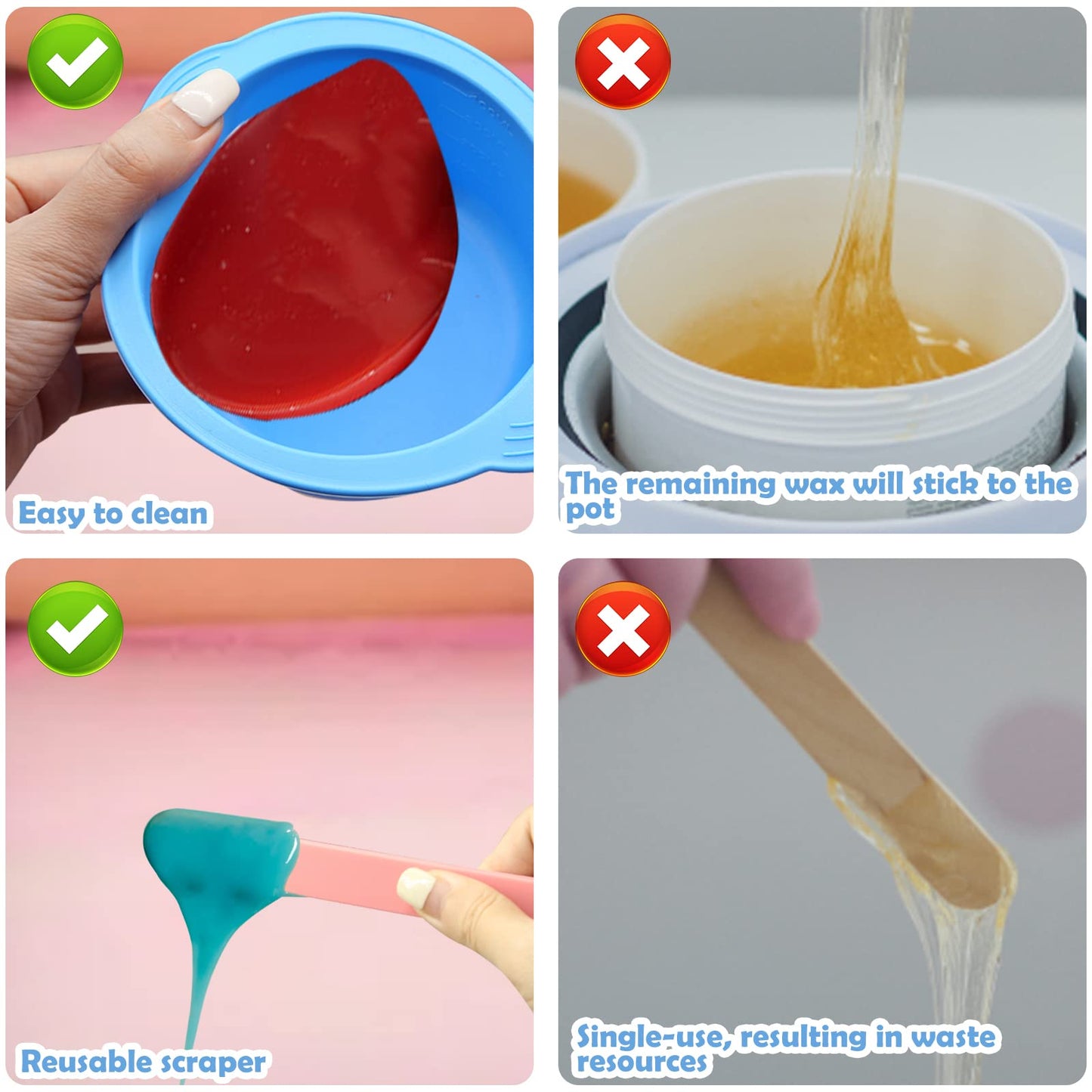 2 Silicone Wax Melt Liners & Non-Stick Reusable Hair Removal Wax Melt Bowls with 2 Sticks for Wax Warmer (Blue, Red) Beauty and Personal Care HINGTAI