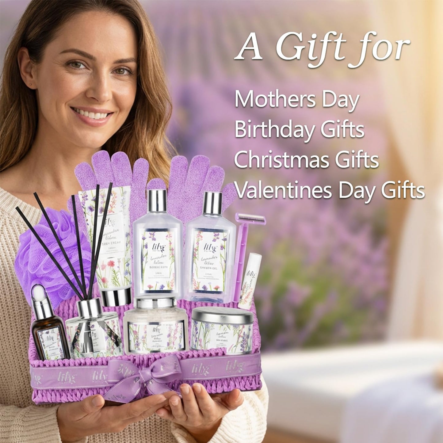 Mothers Day Gifts for Women - 15-Piece Lavender Bath and Body Gift Basket Set for Women, Spa Gift Basket, Bath Set | Birthday, Valentines Day Gifts Beauty & Personal Care LILY ROY