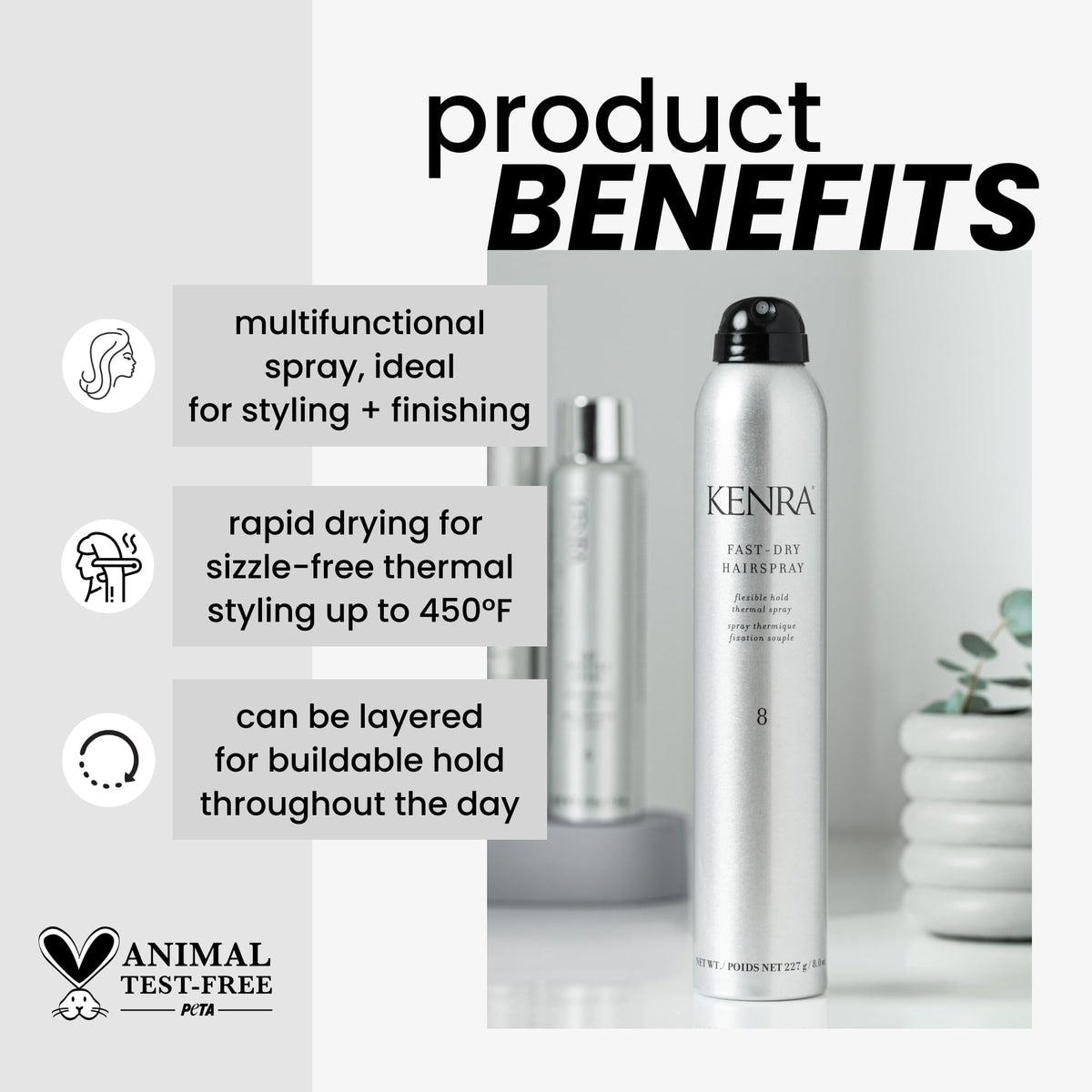Kenra Professional Fast Dry Hairspray 8 | Flexible Hold Thermal Spray | Multifunctional Spray, Ideal For Both Styling & Finishing | Lightweight