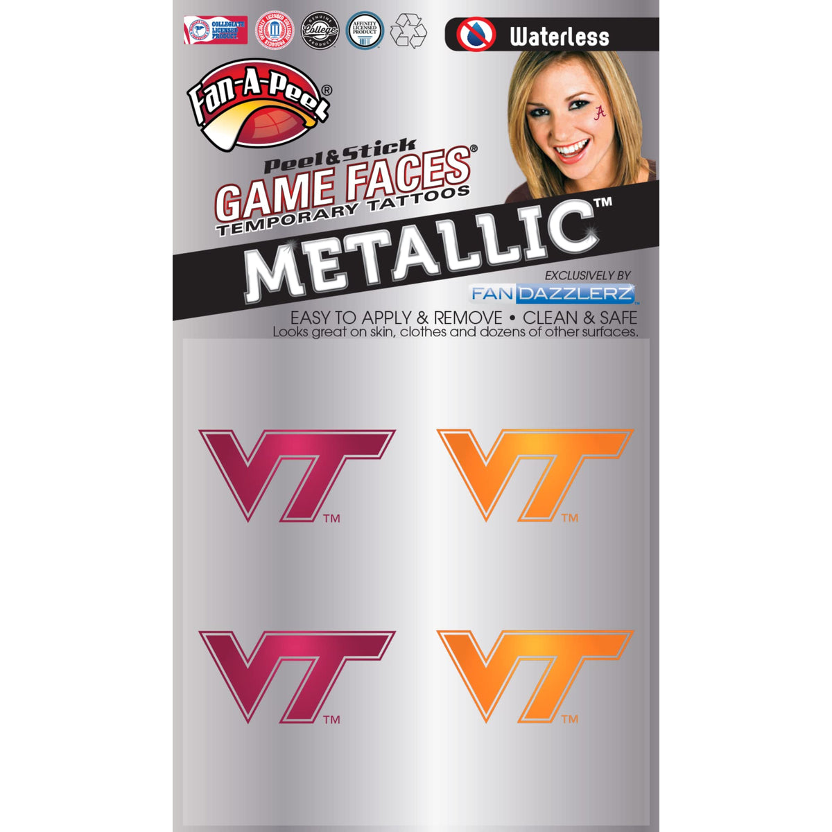 Fan-A-Peel Virginia Tech Hokies Waterless Temporary Peel & Stick Tattoo