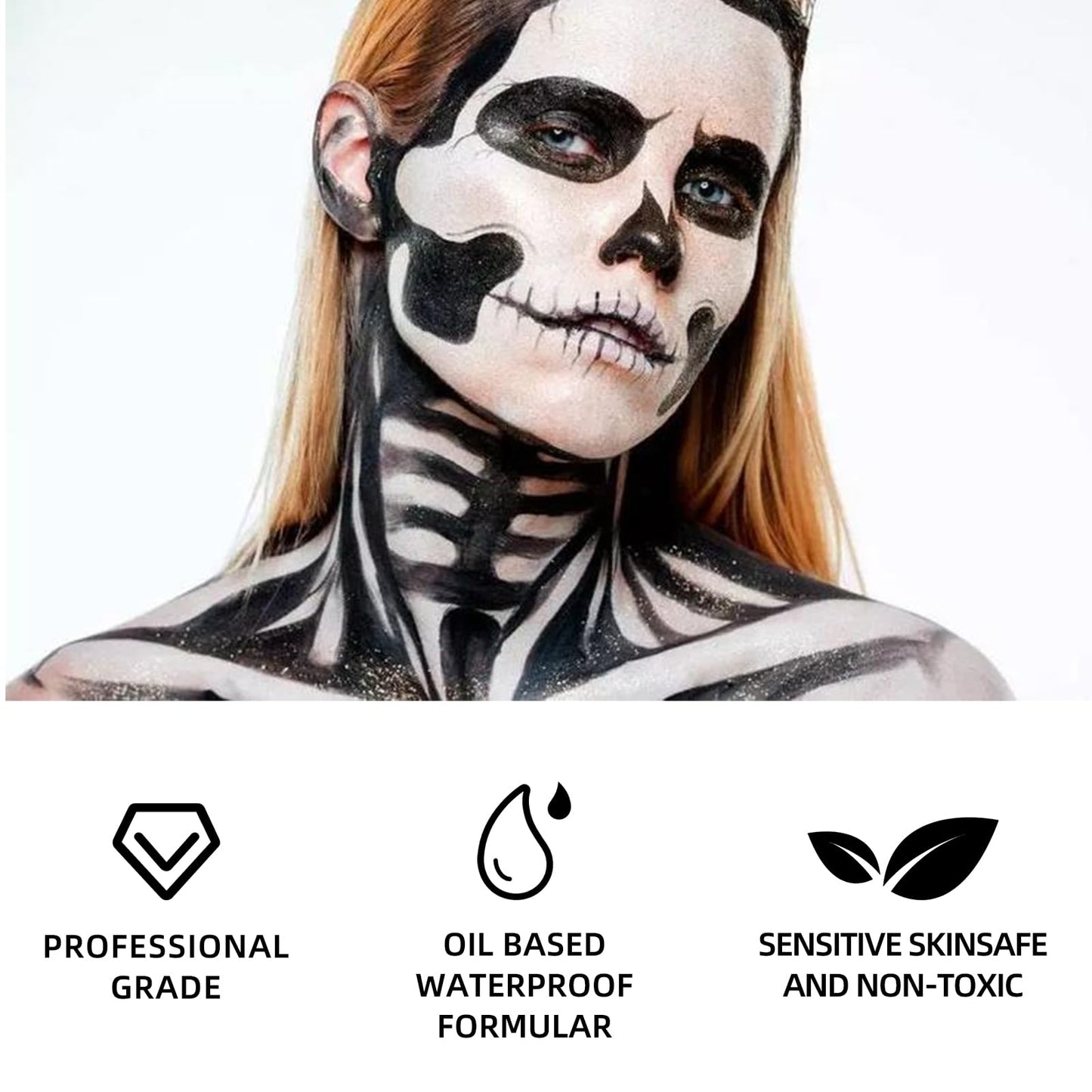 White Black Oil Face Body Paint Set, Halloween Skeleton Makeup Kit with 2 Brushes, Professional Black and White Face Painting Kit for Halloween Make Beauty & Personal Care Js2U ZW