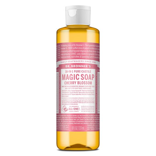 Dr. Bronner's Pure-Castile Magic Liquid Soap (Cherry Blossom, 8 Ounce) - Made with Regenerative Organic Certified Oils, 18-in1 Uses: Face, Hair, Hand Beauty & Personal Care Dr. Bronner's