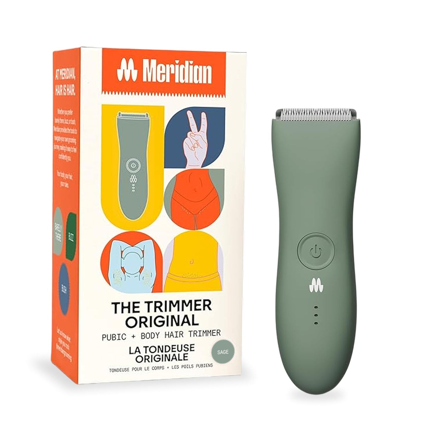 MERIDIAN The Trimmer Original - Body Hair Trimmer for Men, Electric Shaver for Pubic Hair, Chest, Legs & Bikini, Waterproof & Rechargeable, Sage Beauty and Personal Care MERIDIAN