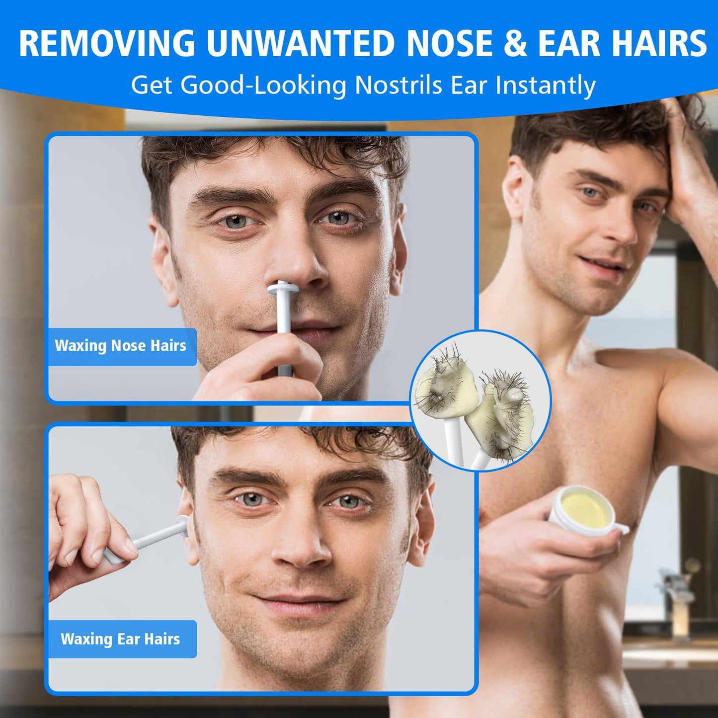Wokaar Max Value Nose Wax Kit - 120g Wax, 30 Applicators - Painless Nasal & Ear Hair Removal for Men & Women - Includes 15 Balm Wipes & 10 Mustache Beauty and Personal Care Wokaar
