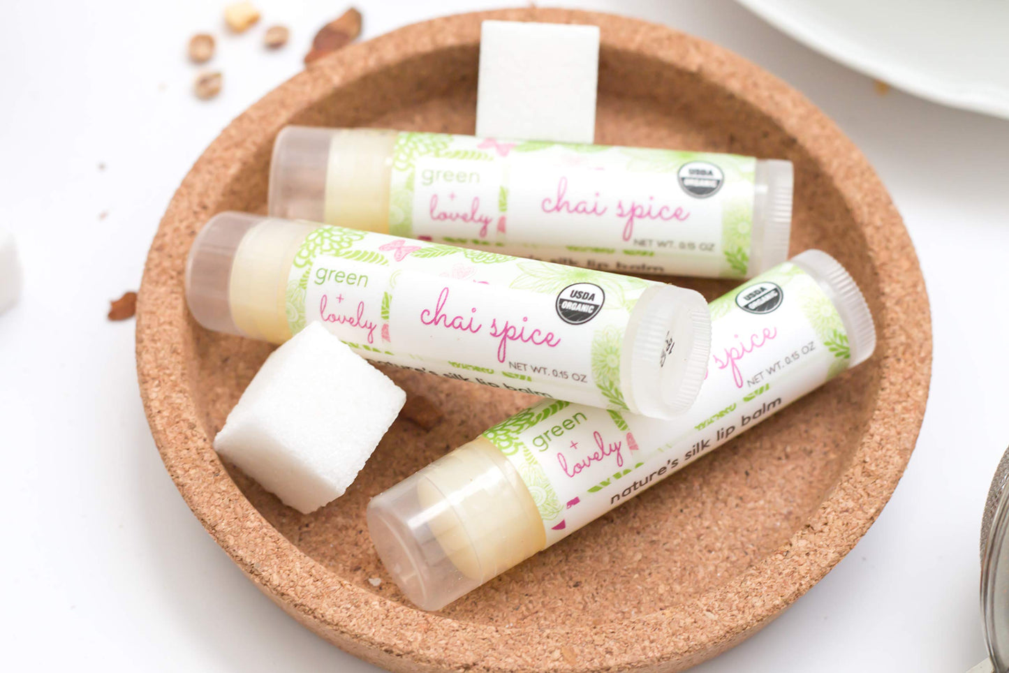 Organic Certified Lip Balm Butter(3 Pack) by Green and Lovely - Chai Spice Lip Oil for Total Hydration and Repair - 0.15 oz Lip Moisturizer Tube made Beauty and Personal Care Green + Lovely
