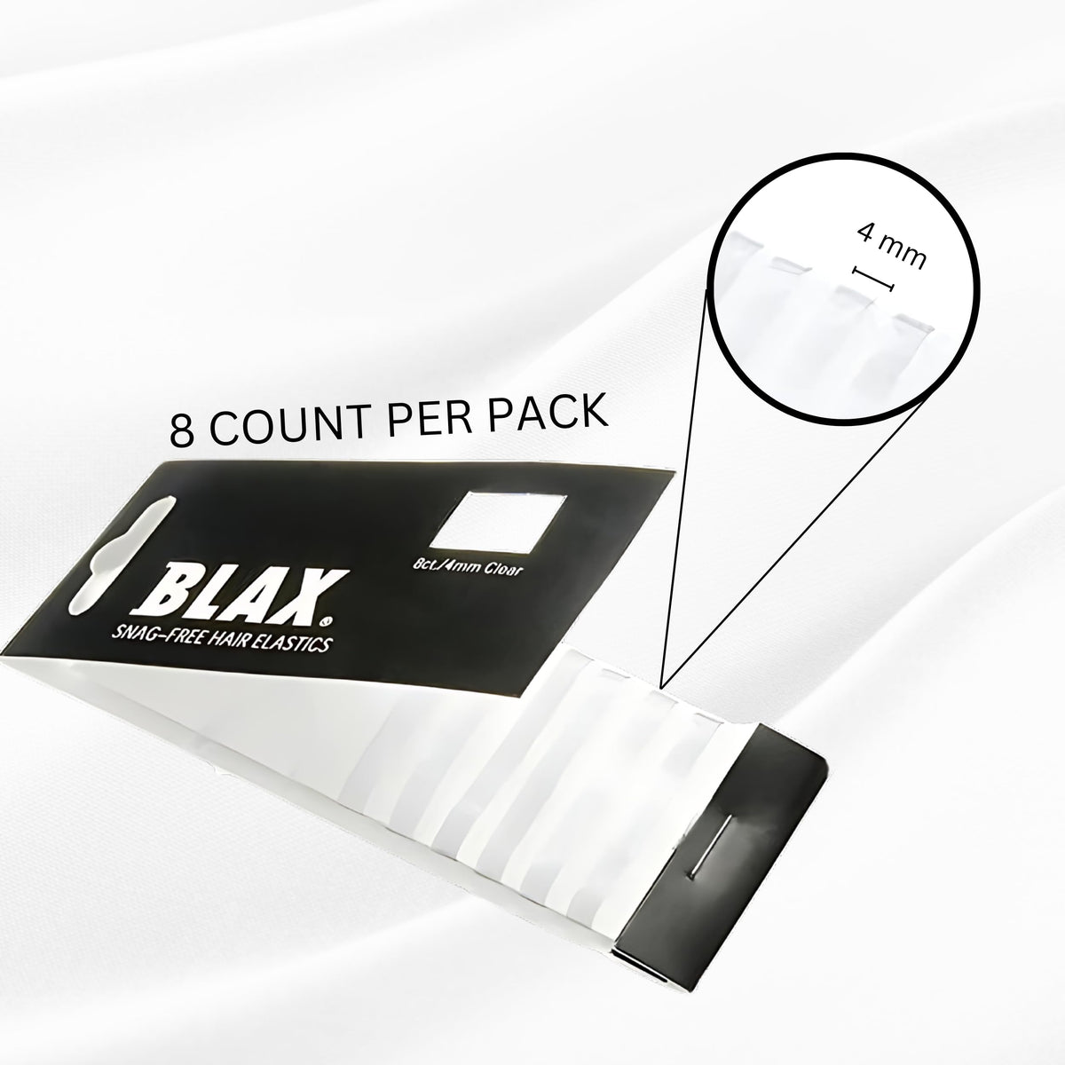 Blax Clear Hair Elastics Transparent Snag-Free Hair Ties 4mm 8 Count 2PK