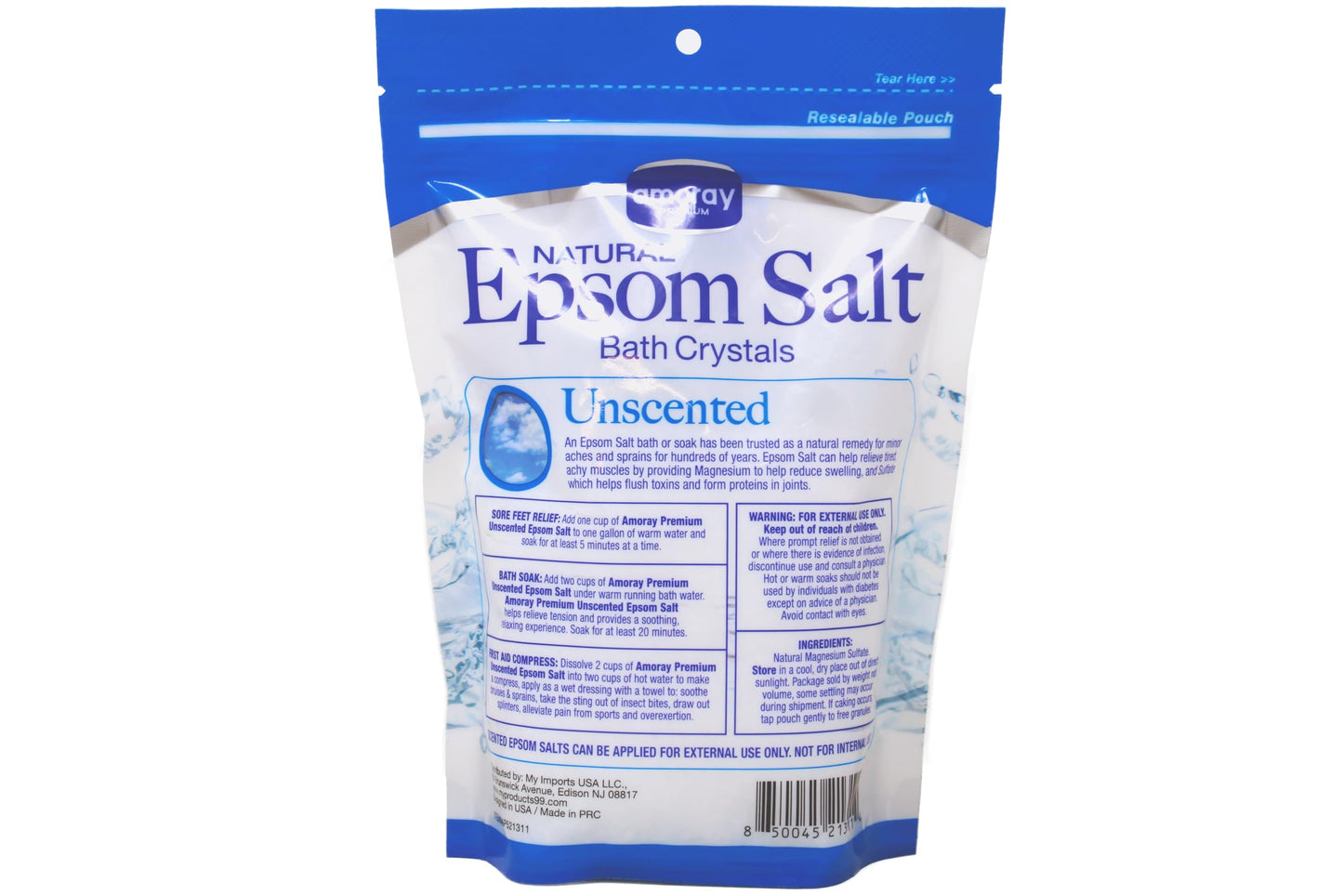 Amoray Premium Epsom Salt Bag Natural Bath Crystals, Magnesium Sulfate Soaking Solution, Unscented 16 oz Beauty and Personal Care Amoray Premium
