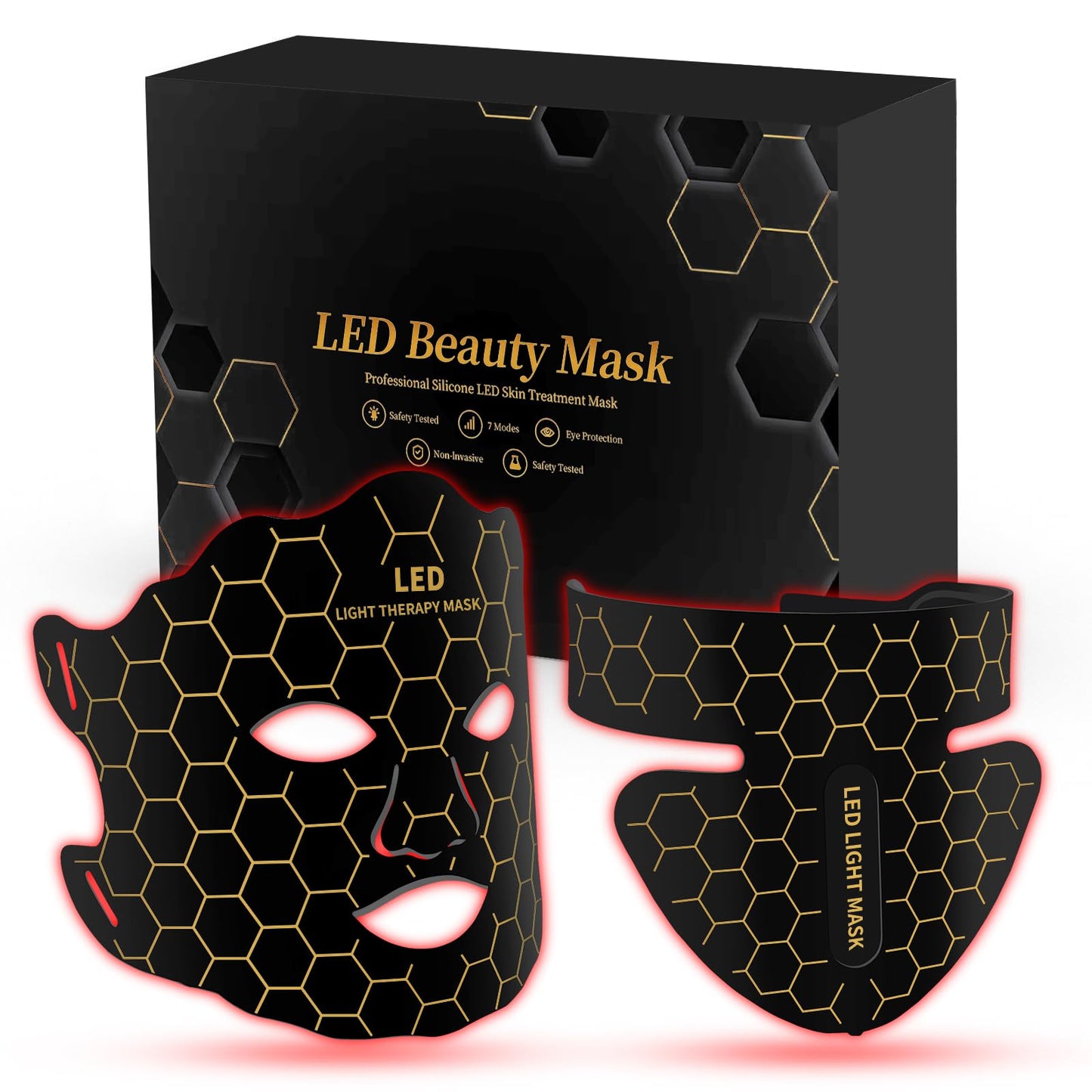 Yahi Red Light Therapy Mask for Face & Neck, 7-in-1 LED Light Therapy Mask with 850nm NIR, Lightweight Portable for Home & Travel, Rechargeable Beauty & Personal Care Yahi