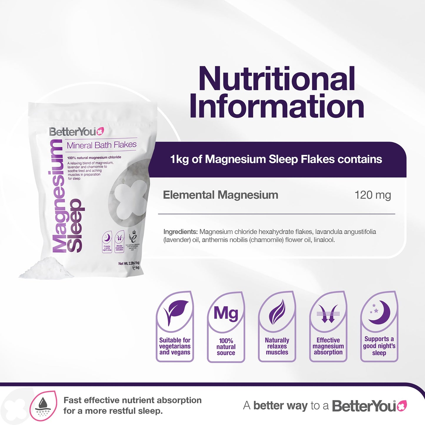 BetterYou Magnesium Sleep Mineral Bath Flakes - Mineral Bath Salts for Muscle Relaxation - Soothing Sore Muscle Soak - Natural Vegan Formula - 2.3 lb Beauty and Personal Care BetterYou