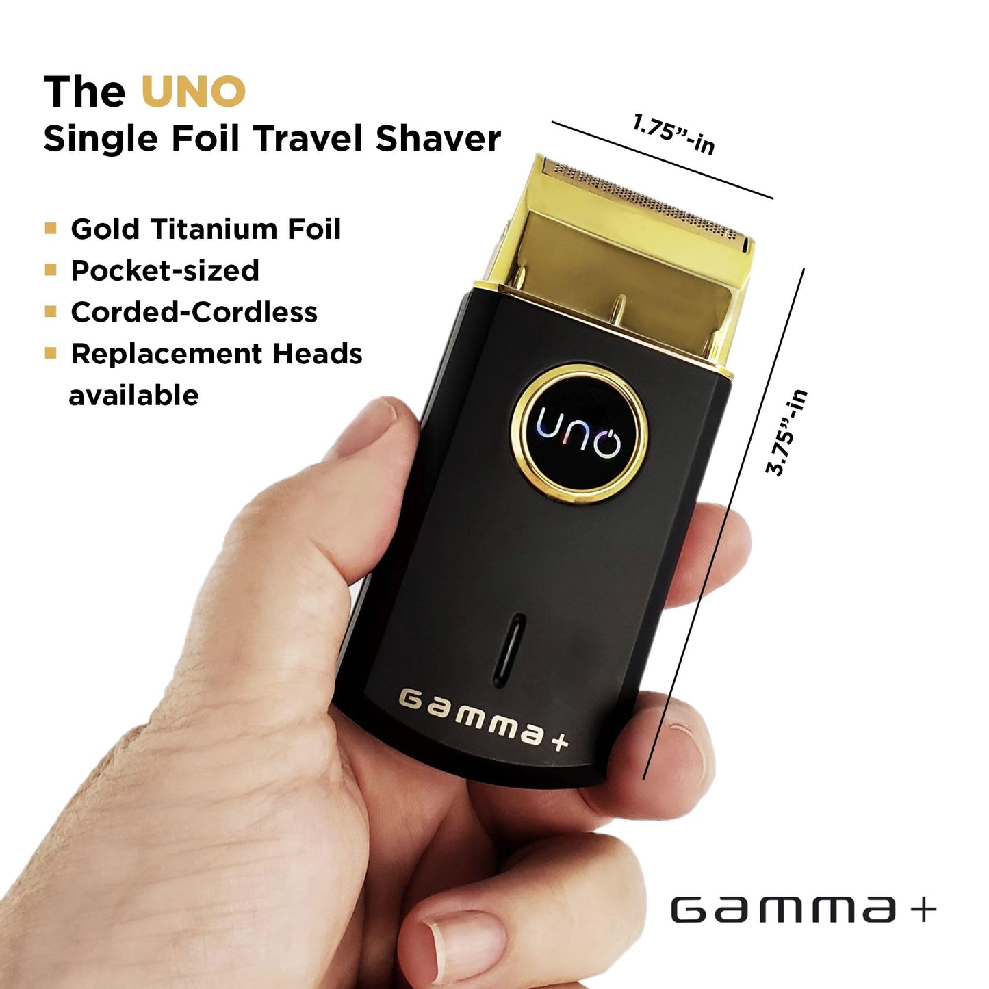 GAMMA+ Uno Mini-Sized Travel Cordless Mens Single Foil Shaver, Micro-USB Rechargeable for Shorter Facial Stubble, Black Beauty and Personal Care GAMMA+