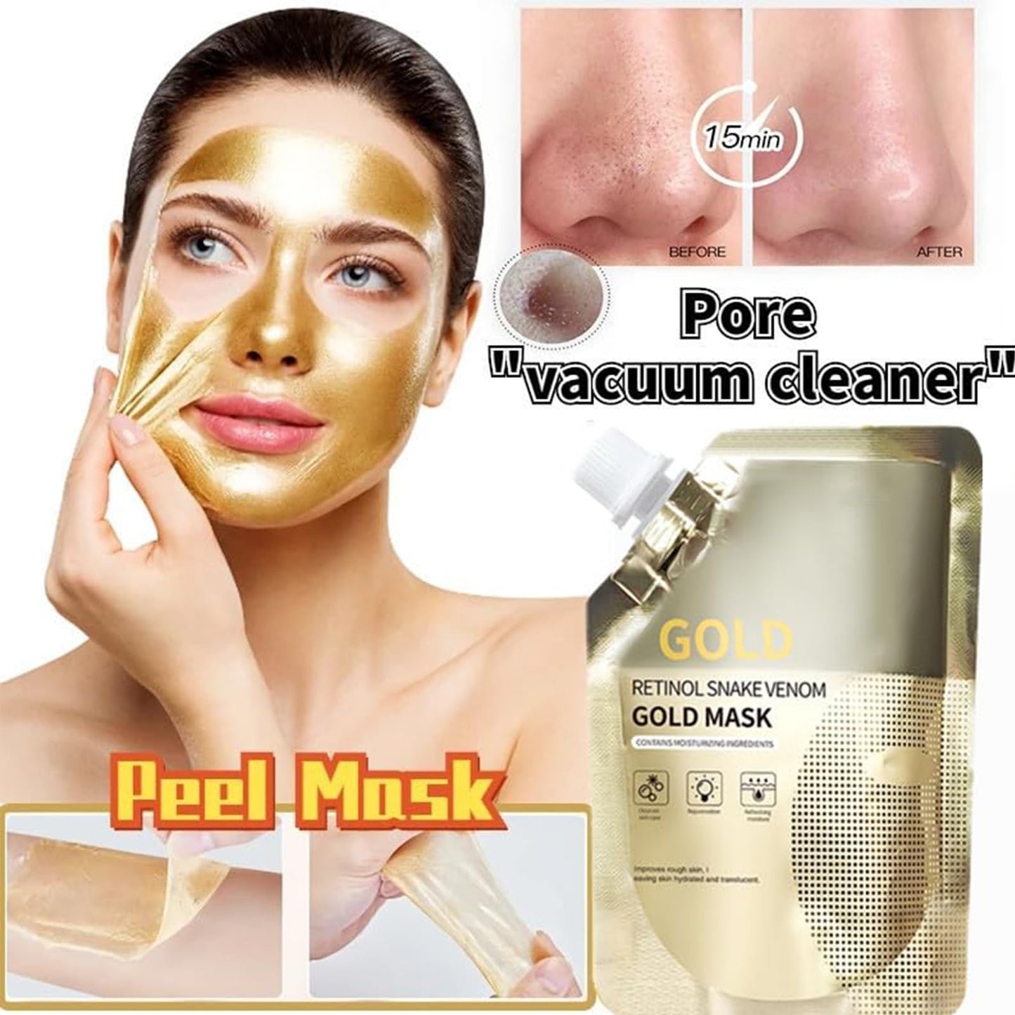 Retinol Snake Venom Peptide Gold Mask Anti-aging Clear and Moisturizing Improving Rough Skin Peeling Mask, Tightening Moisturizing Toning Beauty & Personal Care Grospe