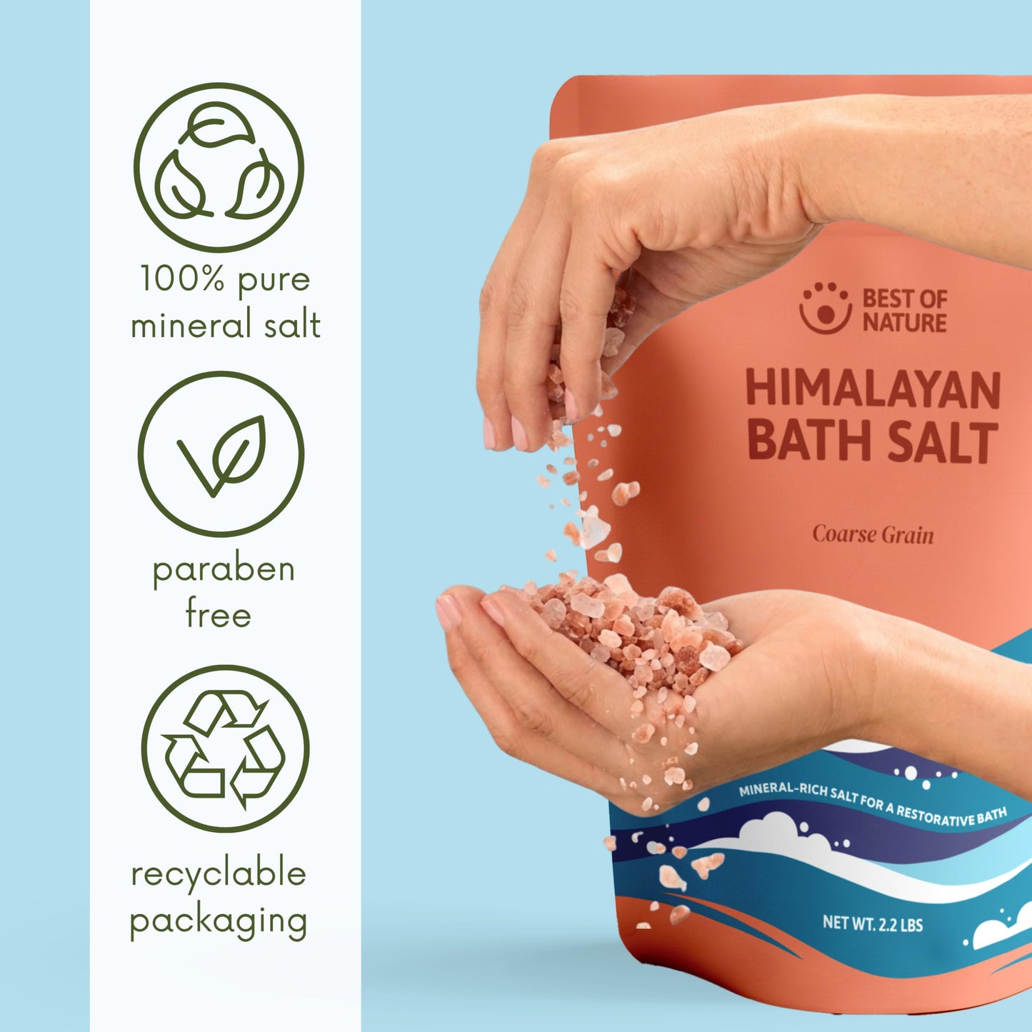 Best of Nature Himalayan Pink Salt 2.2 lb Coarse Grain Bath Soak Salt, Mineral-Rich Crystals, Resealable Bag, Made in the USA Beauty and Personal Care Best of Nature