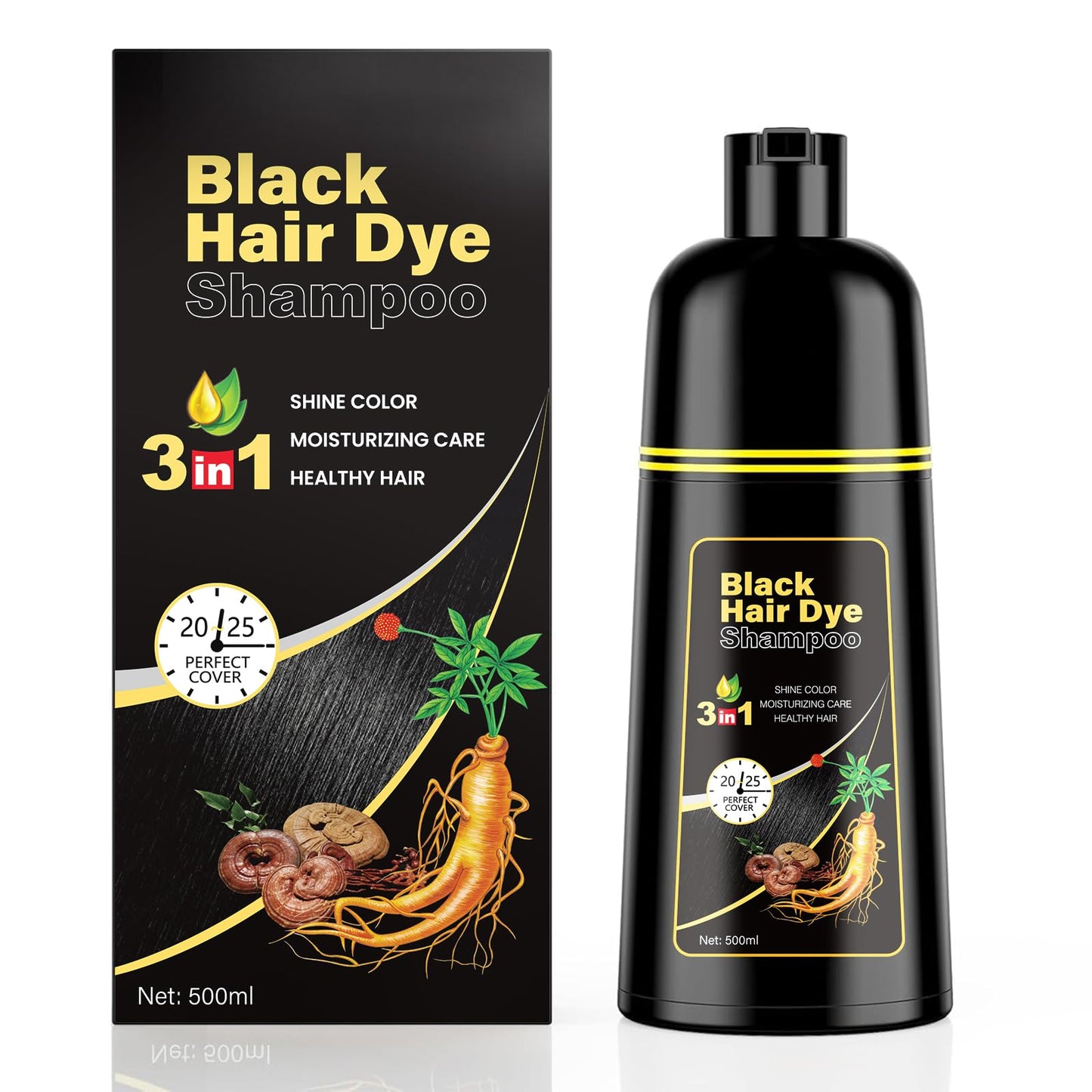 KINGMING Black Hair Dye Shampoo 3 in 1 for Gray Hair, Hair Color Shampoo for Women Men Grey Hair Coverage, Herbal Ingredients Champu Con Tinte Para Beauty and Personal Care Kingming Default Title