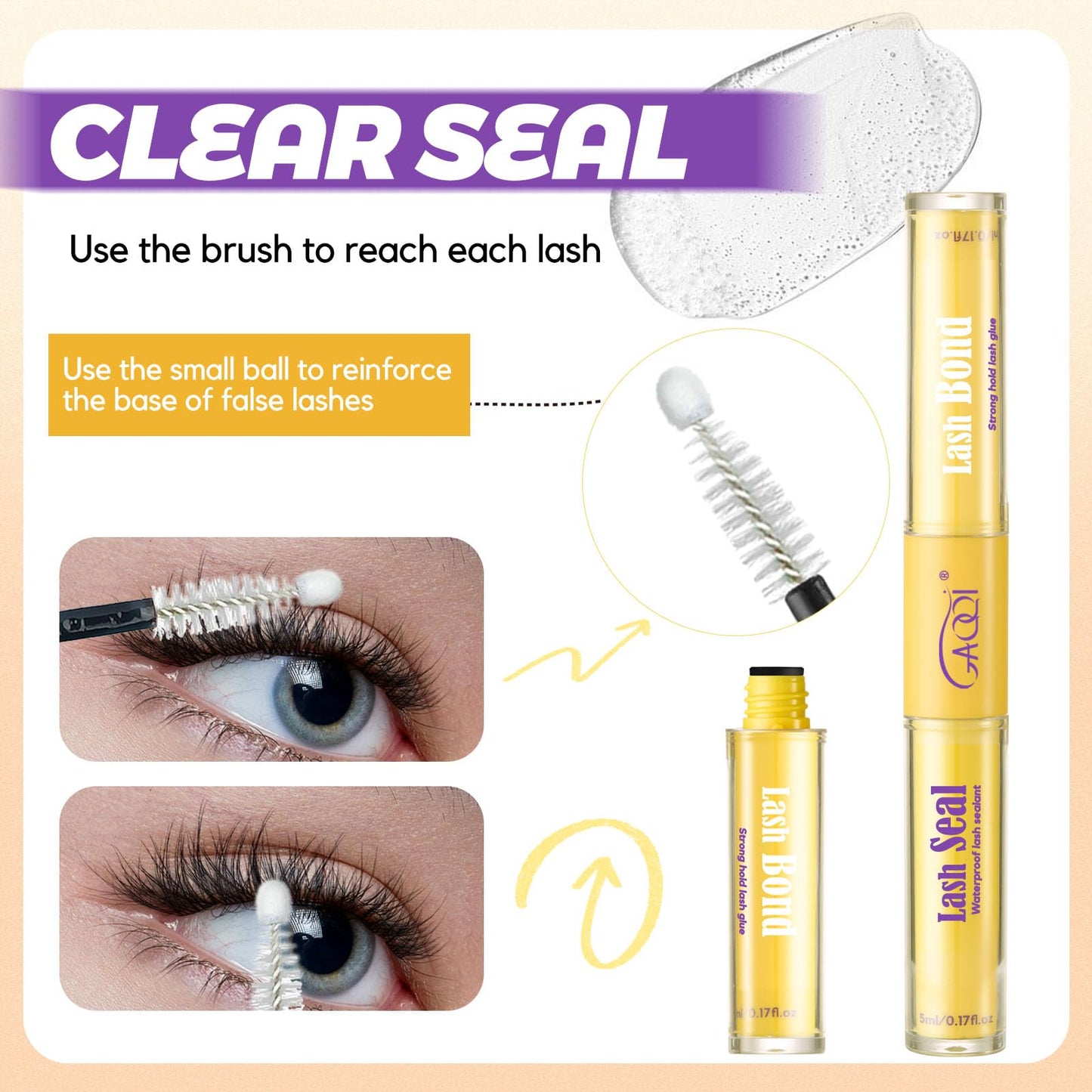 GAQQI Lash Bond and Seal Waterproof, Lash Cluster Glue Strong Hold for 72H+, White Eyelash Glue for DIY Eyelash Extensions, Long-Lasting & Gentle Beauty and Personal Care GAQQI