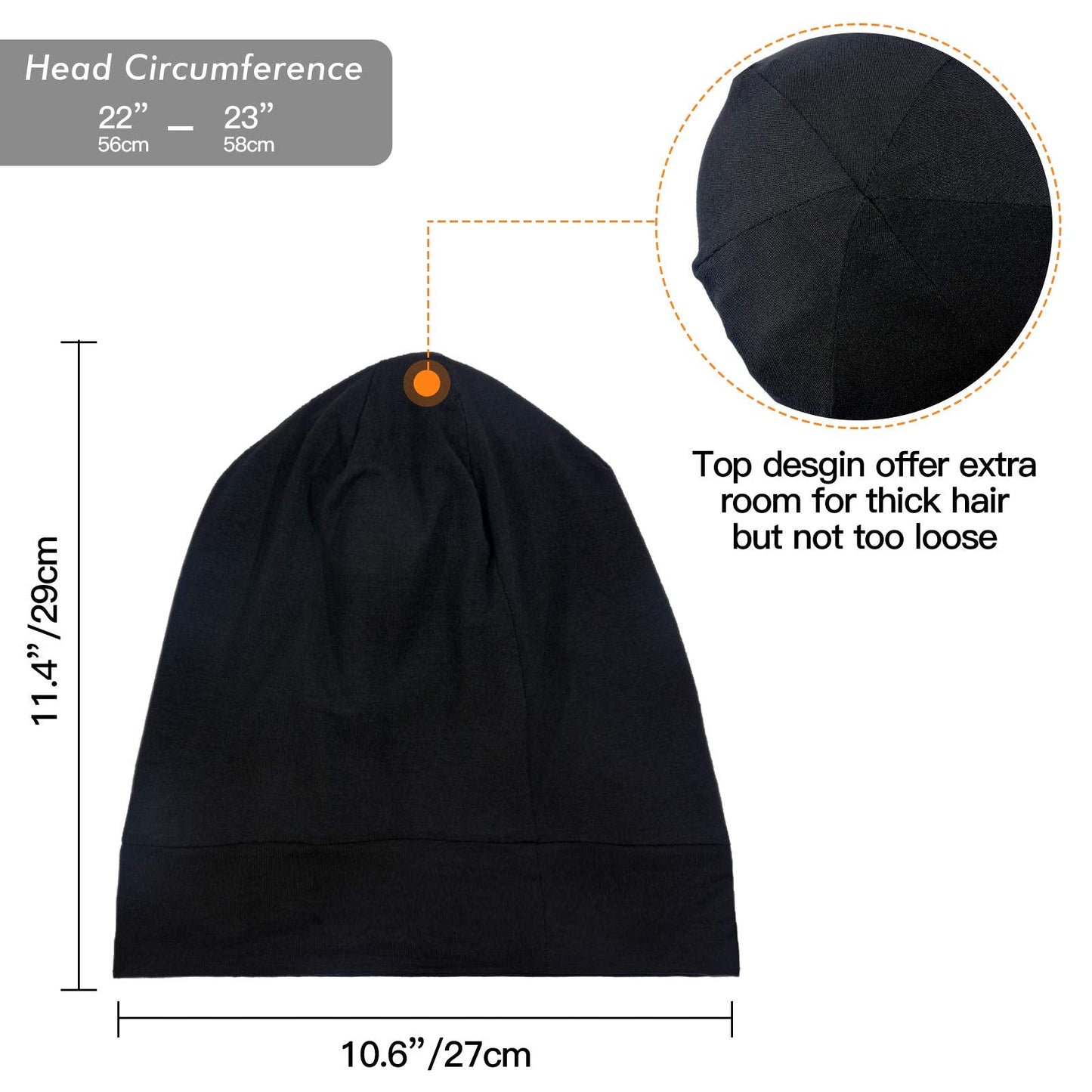 Silk Satin Lined Bonnet Sleep Cap - Adjustable Stay on All Night Hair Wrap Cover Slouchy Beanie for Curly Protection Women and Men Solid Black Beauty and Personal Care GB Selected