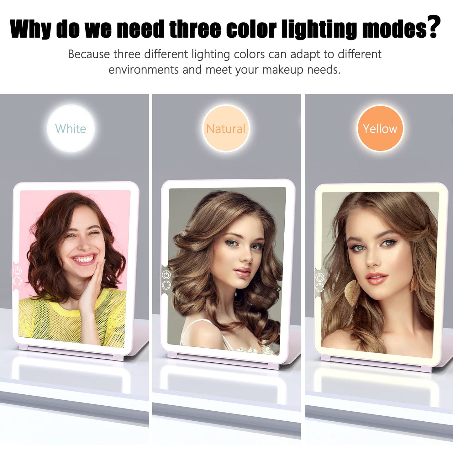WEILY Makeup Mirror with Lights, 2000 mAh USB Rechargeable Lighted Makeup Mirror, Touch Screen 3 Colors Adjustable 72 LED Lights Compact Travel Beauty & Personal Care WEILY