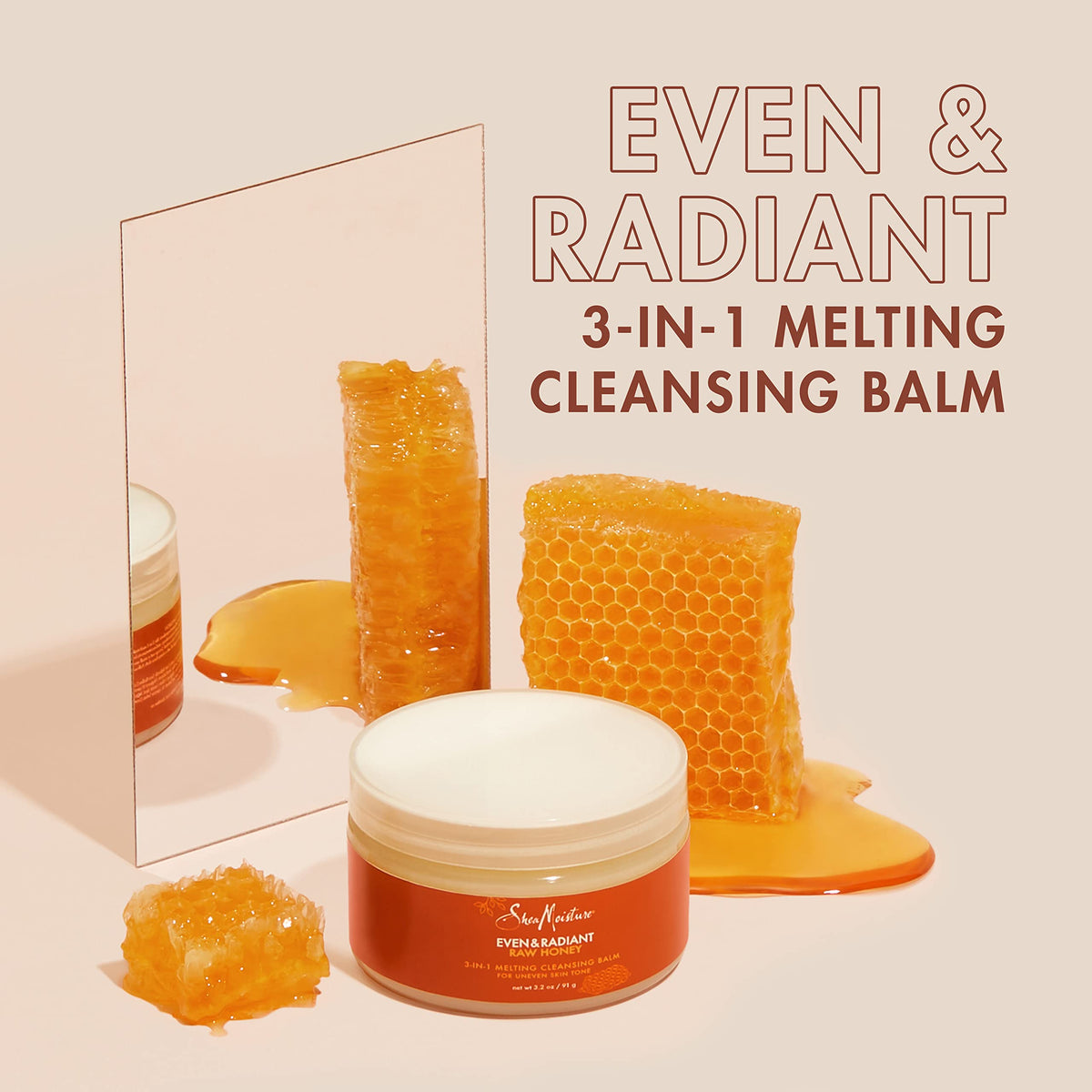 SheaMoisture Even and Radiant Face Cleanser For Uneven Skin Tone and Dark Spots 3-in-1 Cleansing Balm With Raw Honey 3.2 oz Beauty & Personal Care SheaMoisture