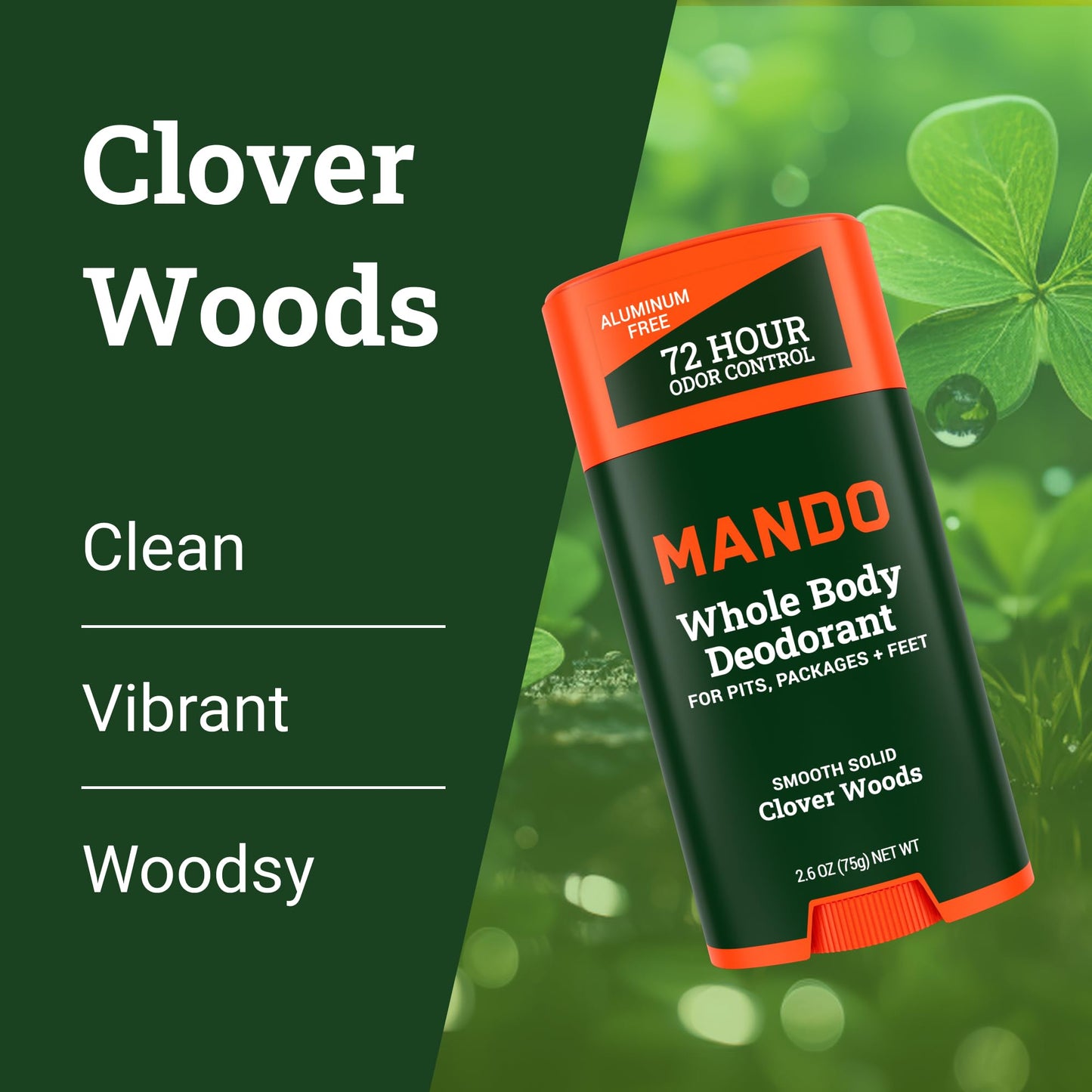 Mando Whole Body Deodorant For Men - Smooth Solid Stick - 72 Hour Odor Control - Aluminum Free, Baking Soda Free, Skin Safe - 2.6 Ounce (Pack of 2) Beauty and Personal Care Mando