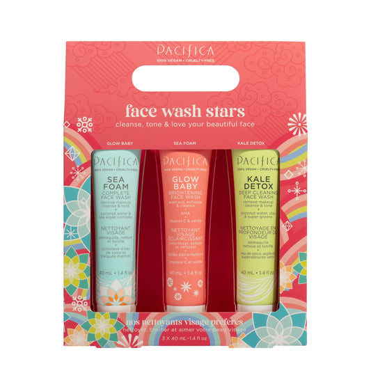 Pacifica Face Wash Set - Preppy Skincare Gift Set Value Kit for Holidays | Brightens, Tones and Deep Cleans |Glow Baby, Kale Detox and Sea Foam | 3 Beauty and Personal Care Pacifica Default Title