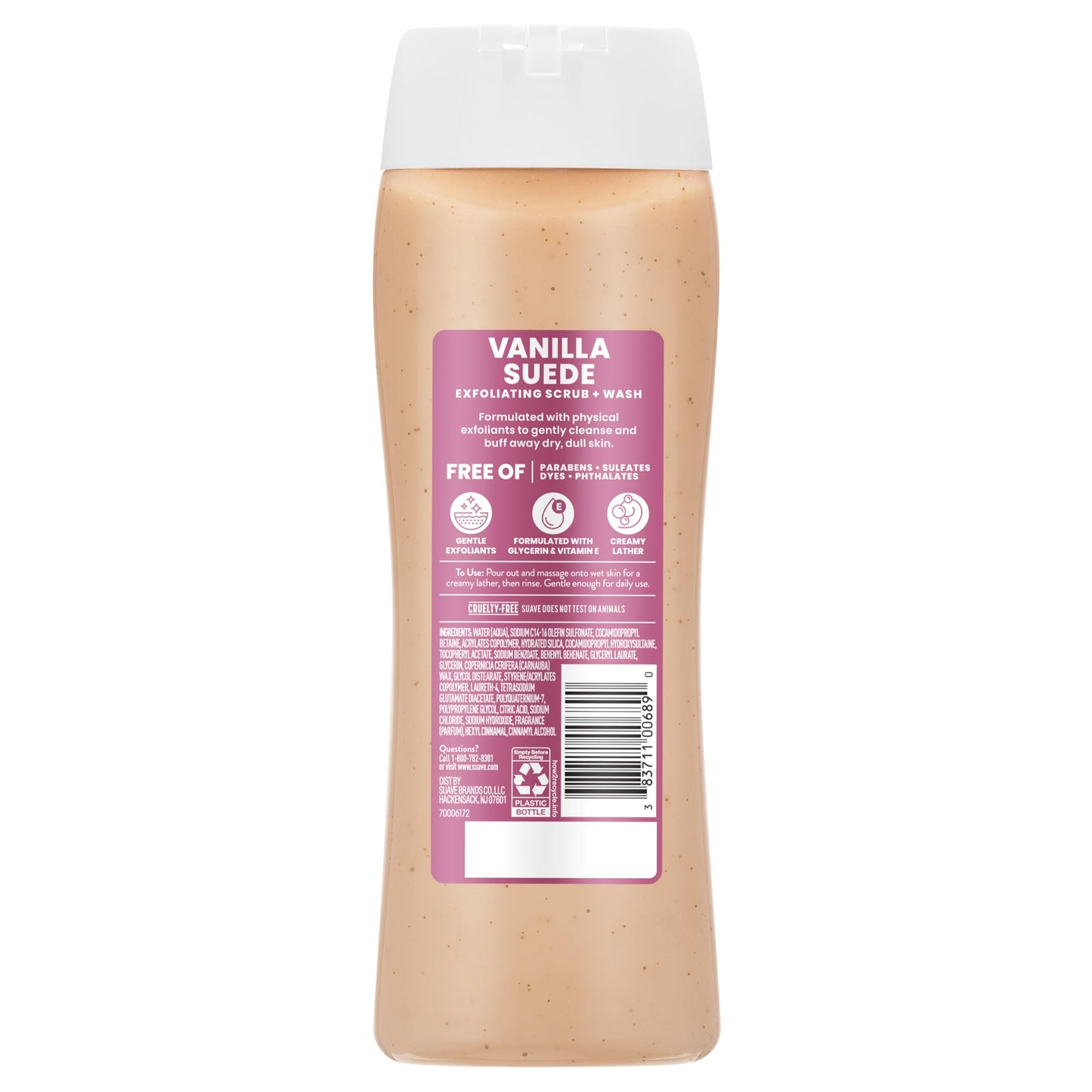 Suave Vanilla Suede Exfoliating Body Wash & Scrub with Glycerin & Vitamin E, Sulfate-Free Hydrating Cleanser for Soft, Smooth Skin, 18 FL OZ Beauty & Personal Care Suave