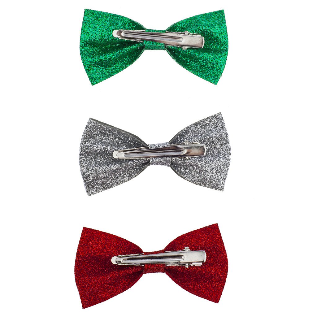 LUX ACCESSORIES Christmas Xmas Red Green Silver Glitter Bow Hair Clips (3pc) Beauty & Personal Care LUX ACCESSORIES