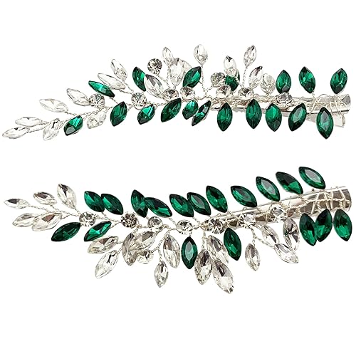 BETITETO Wedding Hair Clip Combs, 2Pcs Red White Green Rhinestone Bridal Hair Vine Piece Accessories for Women Girls Party Birthday (Green) Beauty & Personal Care BETITETO