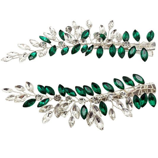 BETITETO Wedding Hair Clip Combs, 2Pcs Red White Green Rhinestone Bridal Hair Vine Piece Accessories for Women Girls Party Birthday (Green) Beauty & Personal Care BETITETO
