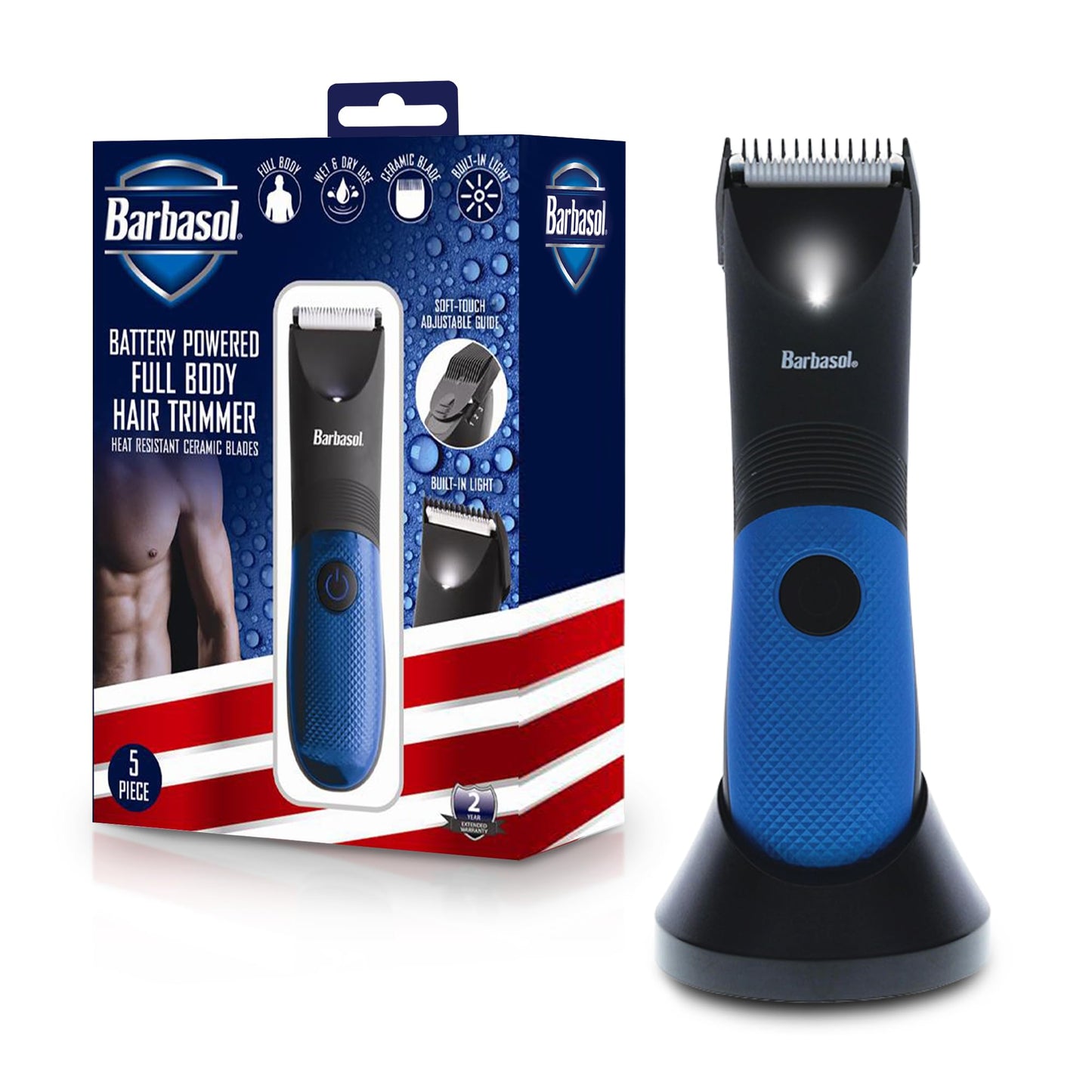 Barbasol Body Hair Trimmer for Men, with Adjustable Guide Shield, Built in Light, Heat Resistant & Hypoallergenic Ceramic Blade, Wet and Dry Beauty and Personal Care Barbasol