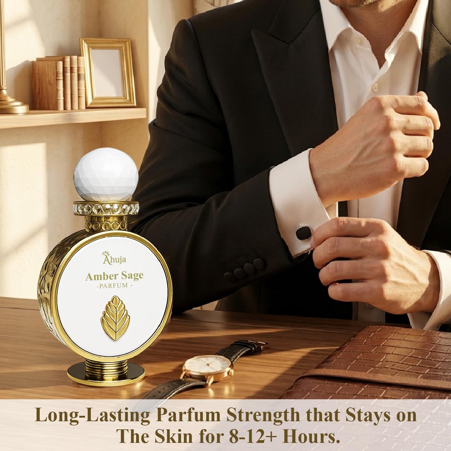 AHUJA Amber Sage - 3.4 oz Parfum | Unisex Fresh Aromatic Scent | 30% Long Lasting Oil | Bergamot, Grapefruit, Fig, Clary Sage, Amber, Musk | Luxury Beauty & Personal Care AHUJA