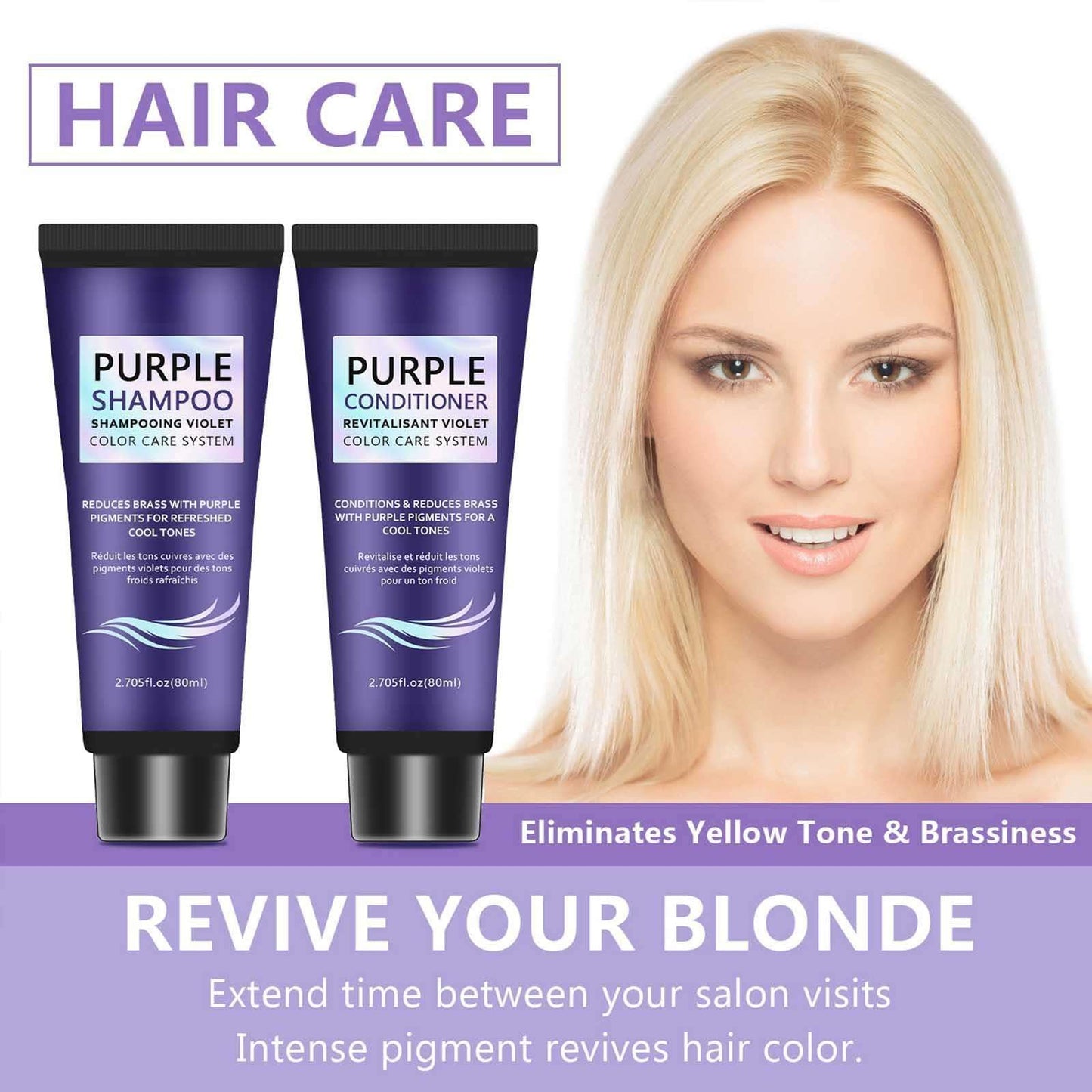 Purple Shampoo and Conditioner Set, Anti-Brass Toning, Enhance Blonde Tones, Deep Moisturizer,Frizz Control-Repair and Hydration,for Blonde,Silver, or Beauty & Personal Care MeiPlumLai