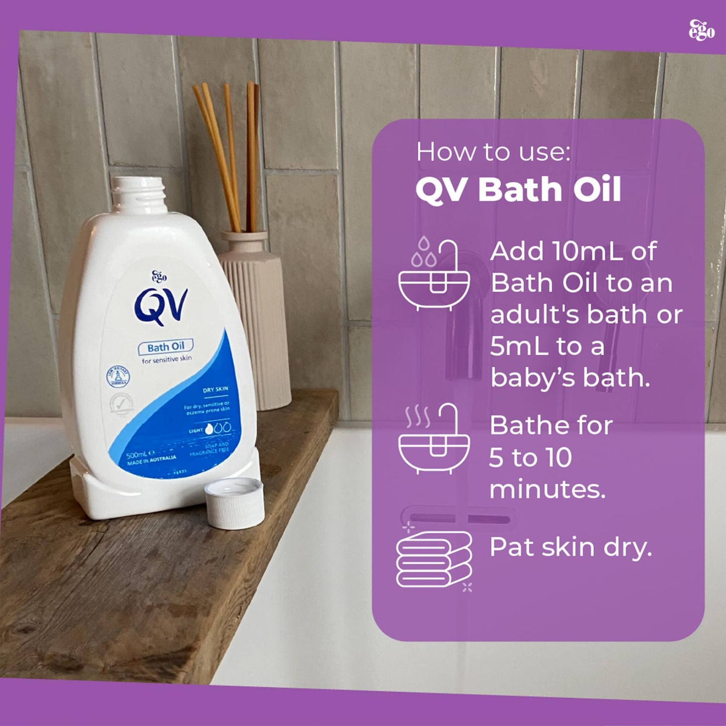QV Bath Oil (500 ml) Moisturising Bath Soak for Sensitive Skin, Relief from Dry Itchy Skin, Gentle pH Balanced Formula, Fragrance Free, Soap Free, Non Beauty and Personal Care QV