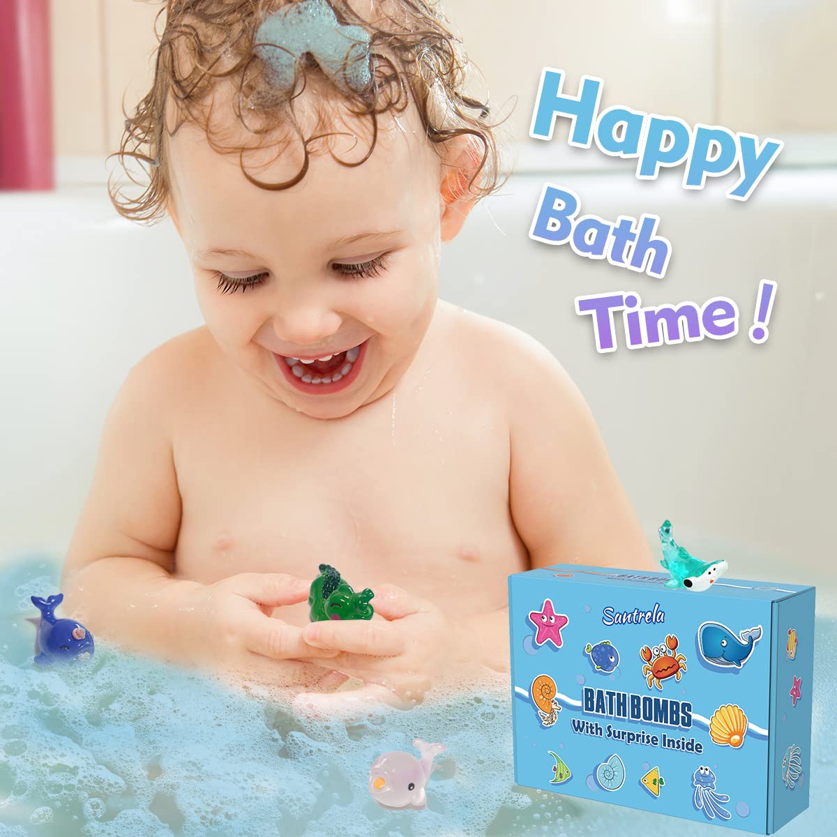 Bath Bombs for Kids with Surprise Toys Inside, 12 Pack Shell Kids Bath Bombs Gift Set for Girls Boys Birthday, Easter, Christmas, Halloween, Handmade… Beauty & Personal Care Santrela