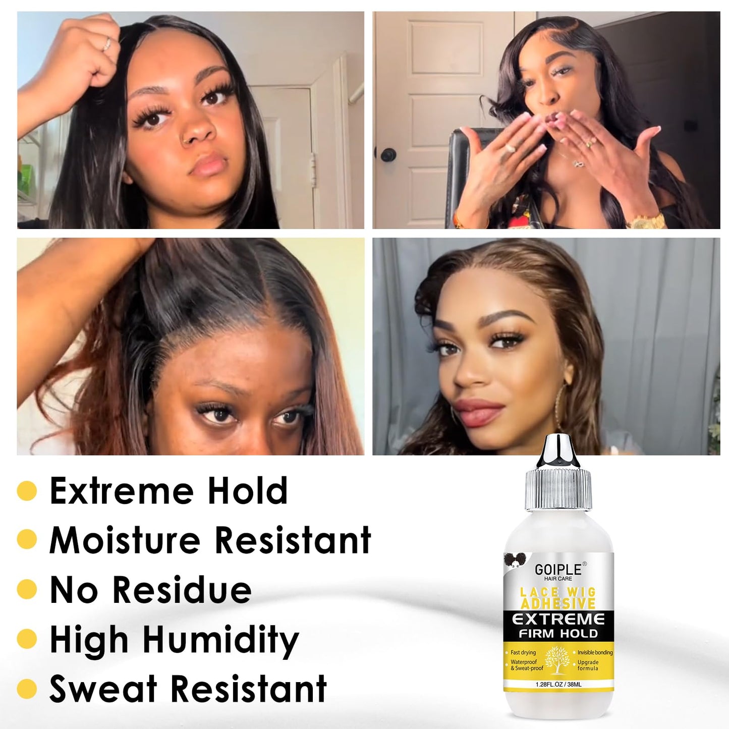 Wig Glue for Lace Front Wigs, Waterproof Lace Front Wig Adhesive & Silicone Applicator for Wigs, Strong Hold Transparent Lace Glue Edge Band for Hair Beauty and Personal Care Goiple