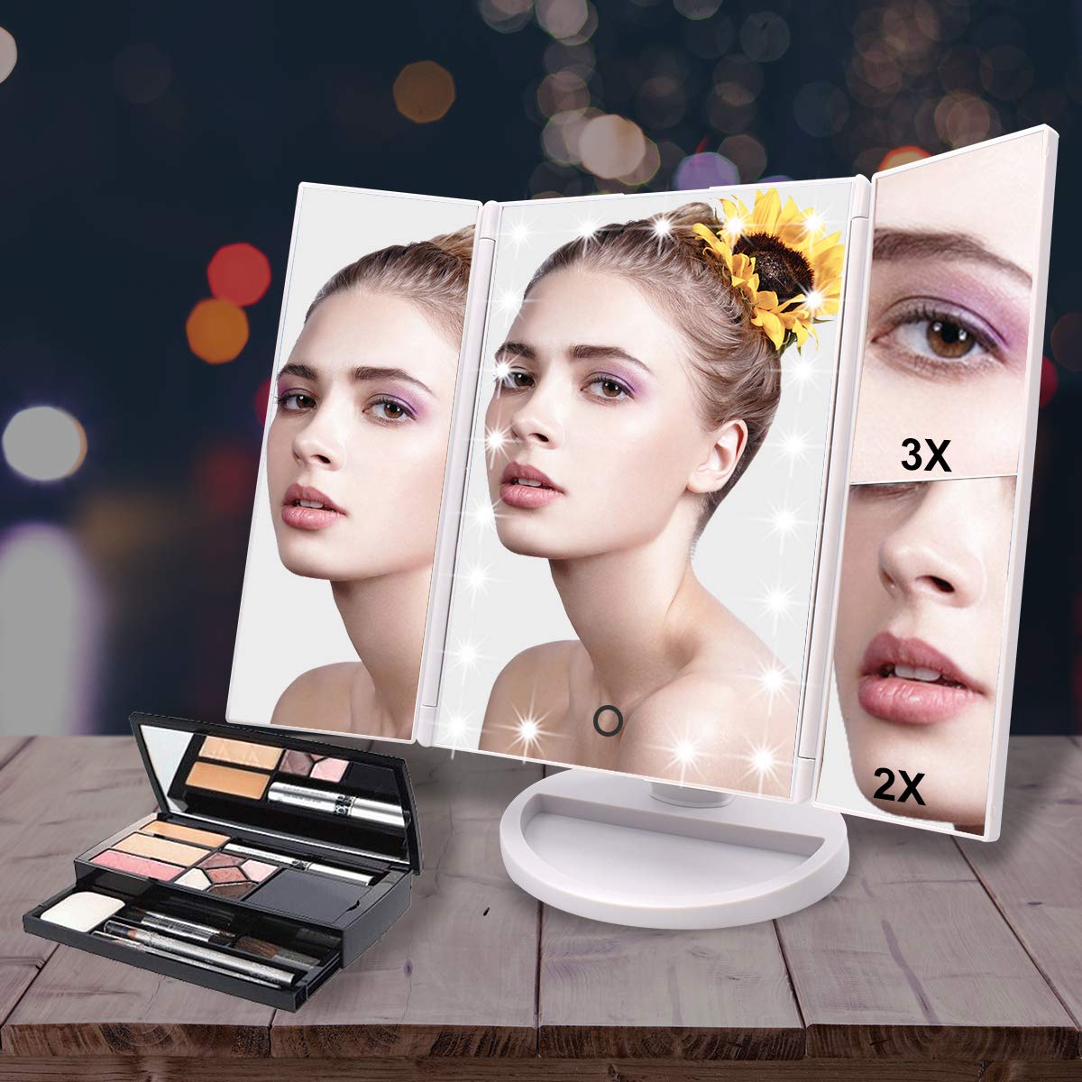 WEILY Makeup Mirror with 21 LED Lights,Two Power Supply Modes, Adjustable Touch Screen and 1x/2x/3x Magnification Tri-Fold Vanity Mirror,Chargeable Beauty & Personal Care WEILY